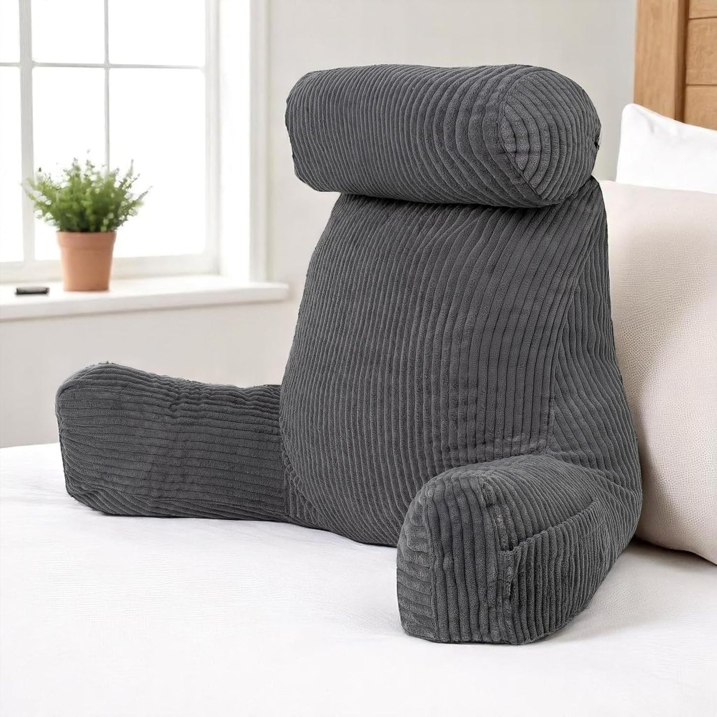 Ergonomisches Lesekissen mit Armlehnen, Kissen abnehmbar Grau - Cord-samt - Abnehmbar