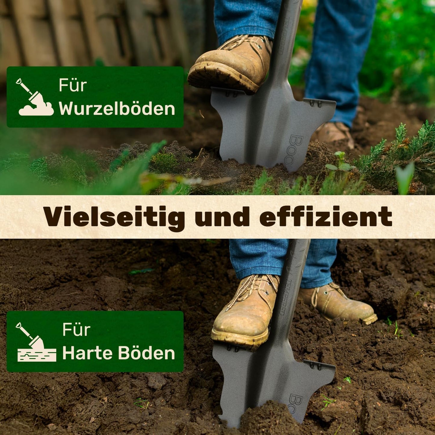 Wurzelspaten mit Wurzelsäge und ergonomischem Griff, Wurzelspaten
