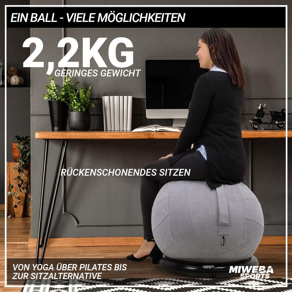 Gymnastikball mit Ballauflage, Grau