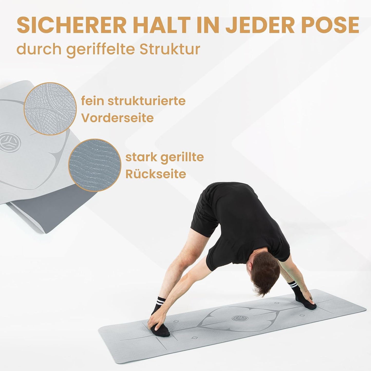 Rutschfeste Yoga- und Gymnastikmatte, 8 mm dick Grau