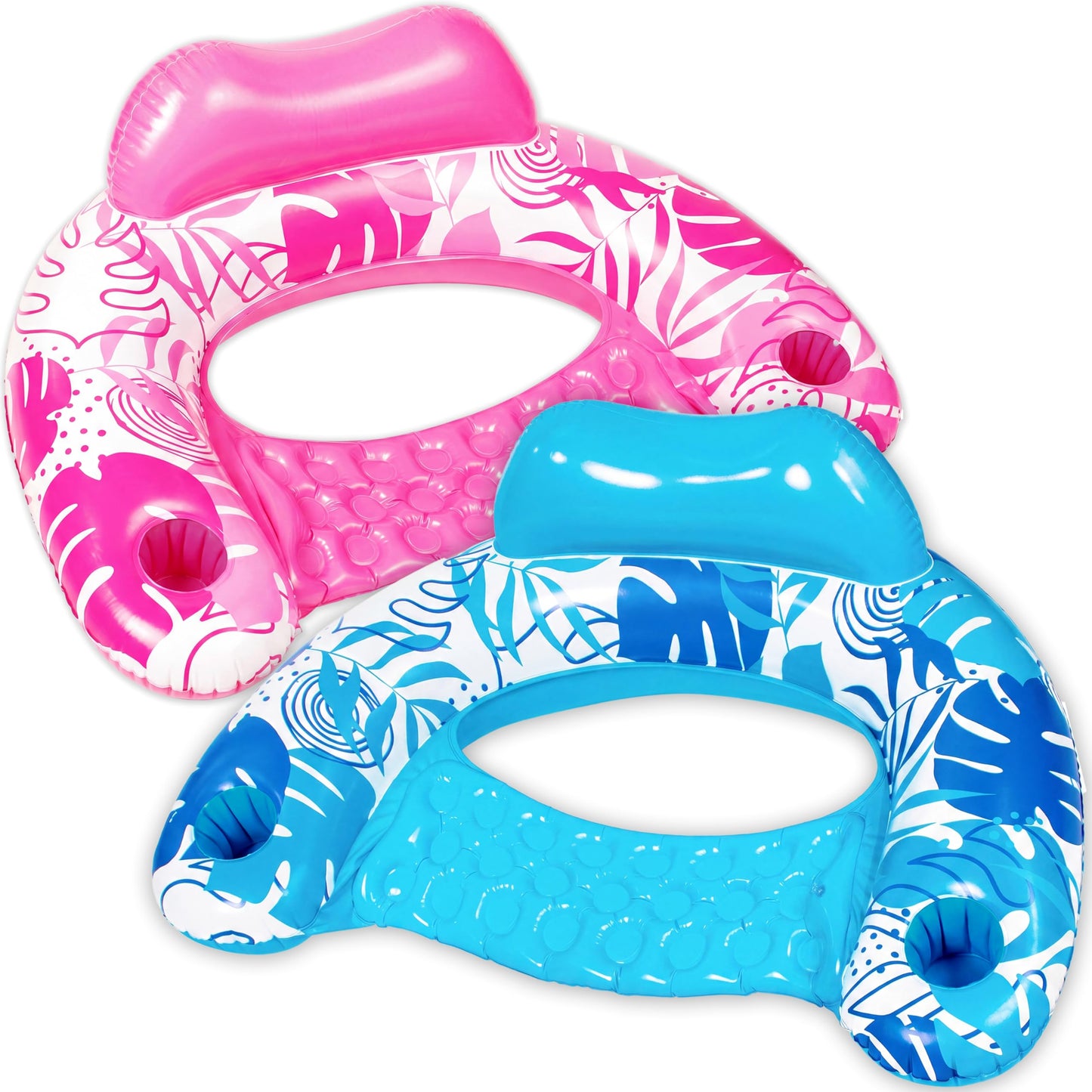 Aufblasbare Pool-Flösse mit Getränkehaltern, 2er-Set, Blau, Rosa
