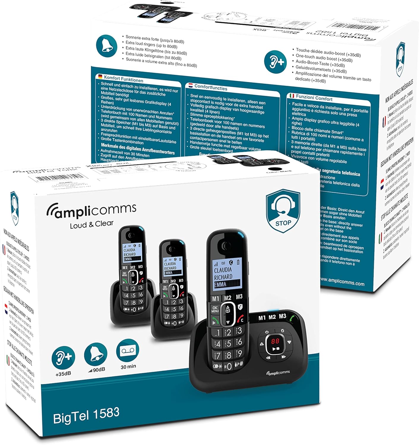 BigTel 1583 Grosstasten-Telefon-Set mit Anrufbeantworter (3 Mobilteile)