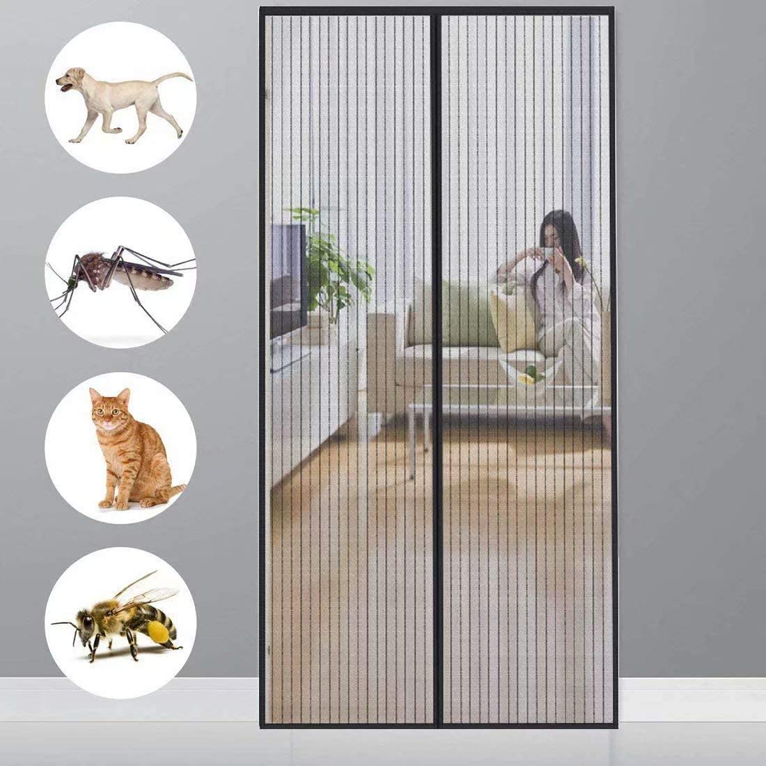 Magnet Fliegengitter Tür Insektenschutz ohne Bohren, Schwarz 85x210cm