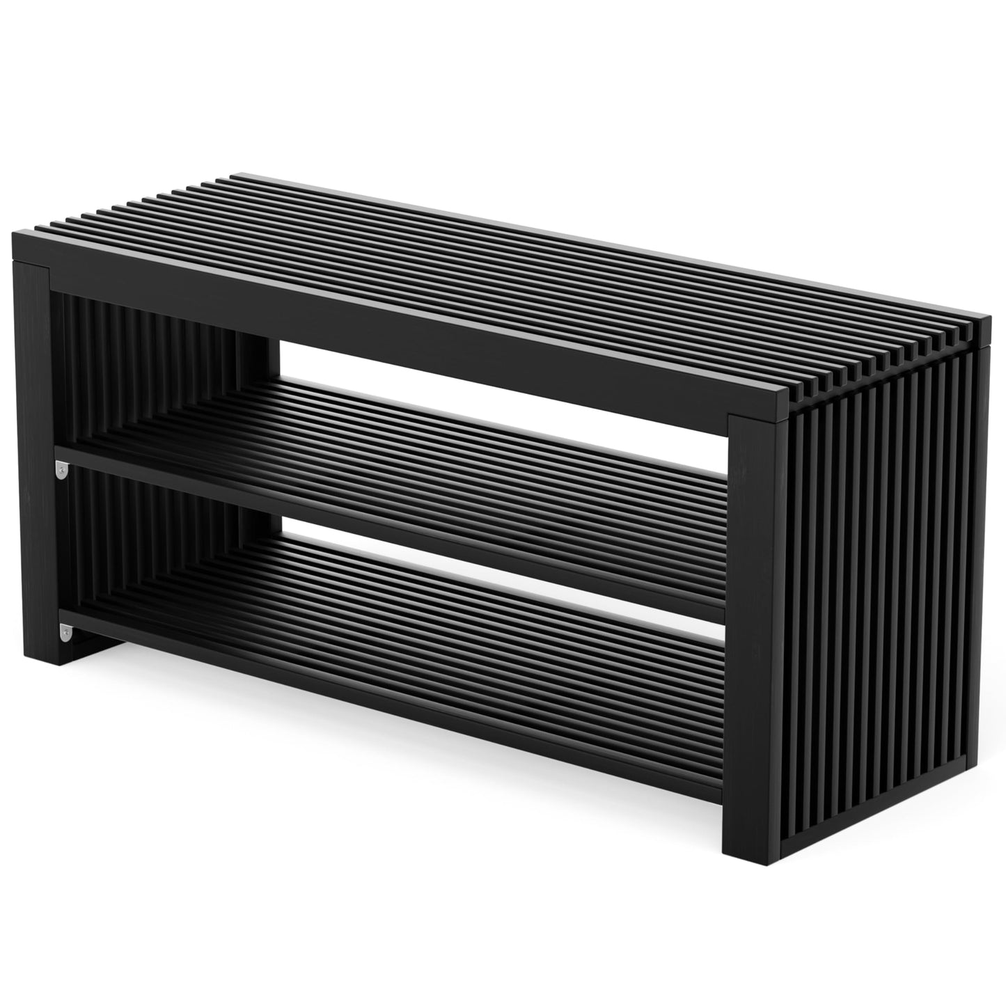 Schuhbank mit Sitzbank und Schuhablage, Schwarz Lang mit Schuhablage