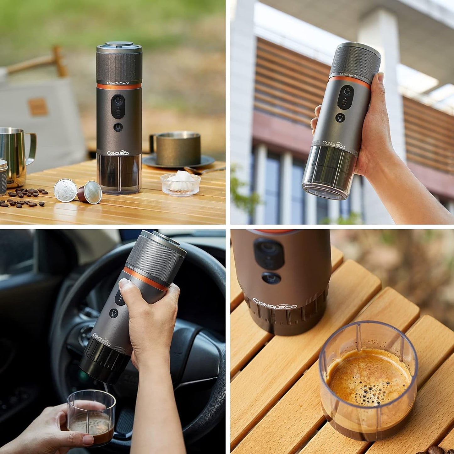 Tragbare Auto-Espressomaschine 12V für Camping, Rauchblau