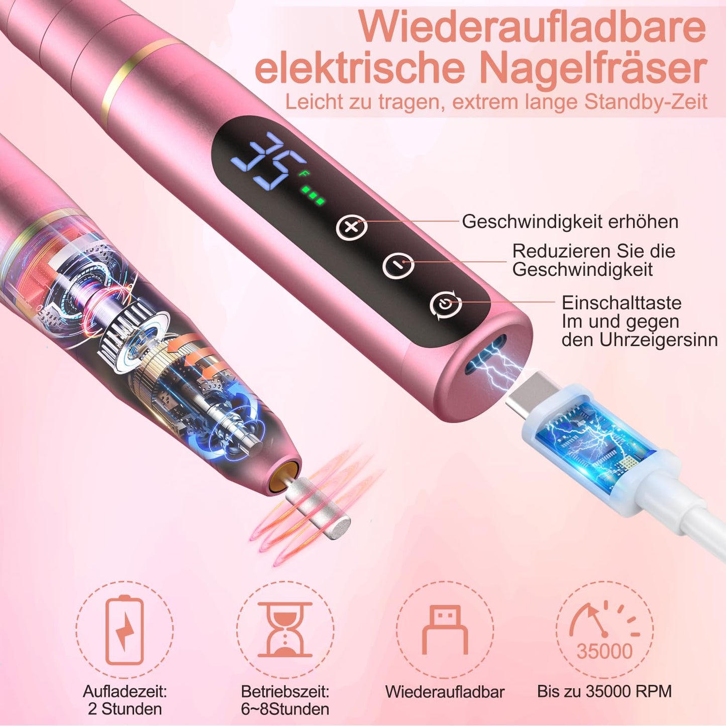 11-in-1 Nagelfräser-Set, Rosa