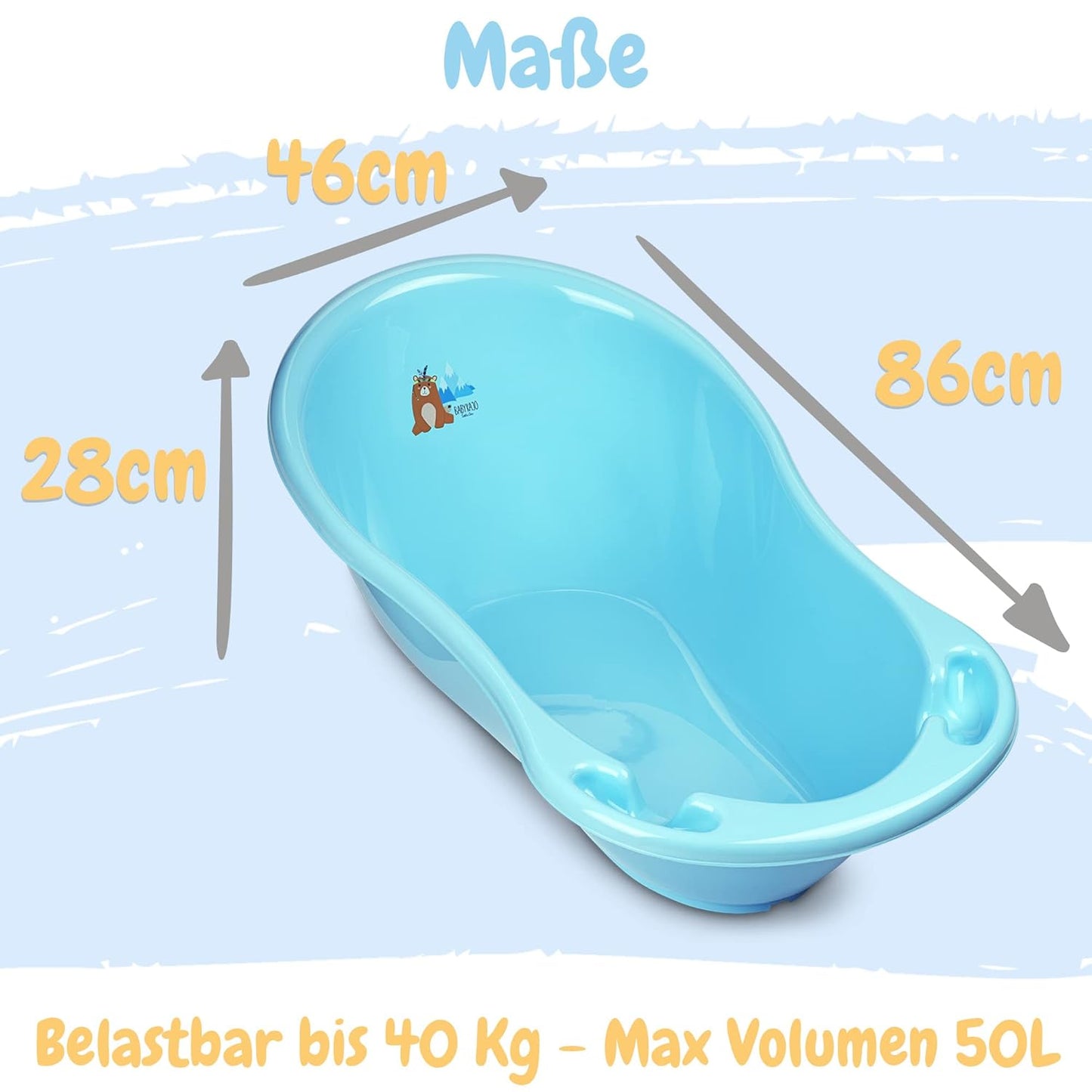 Babybadewanne mit Stöpsel, Bärchen Blau 1 - Set