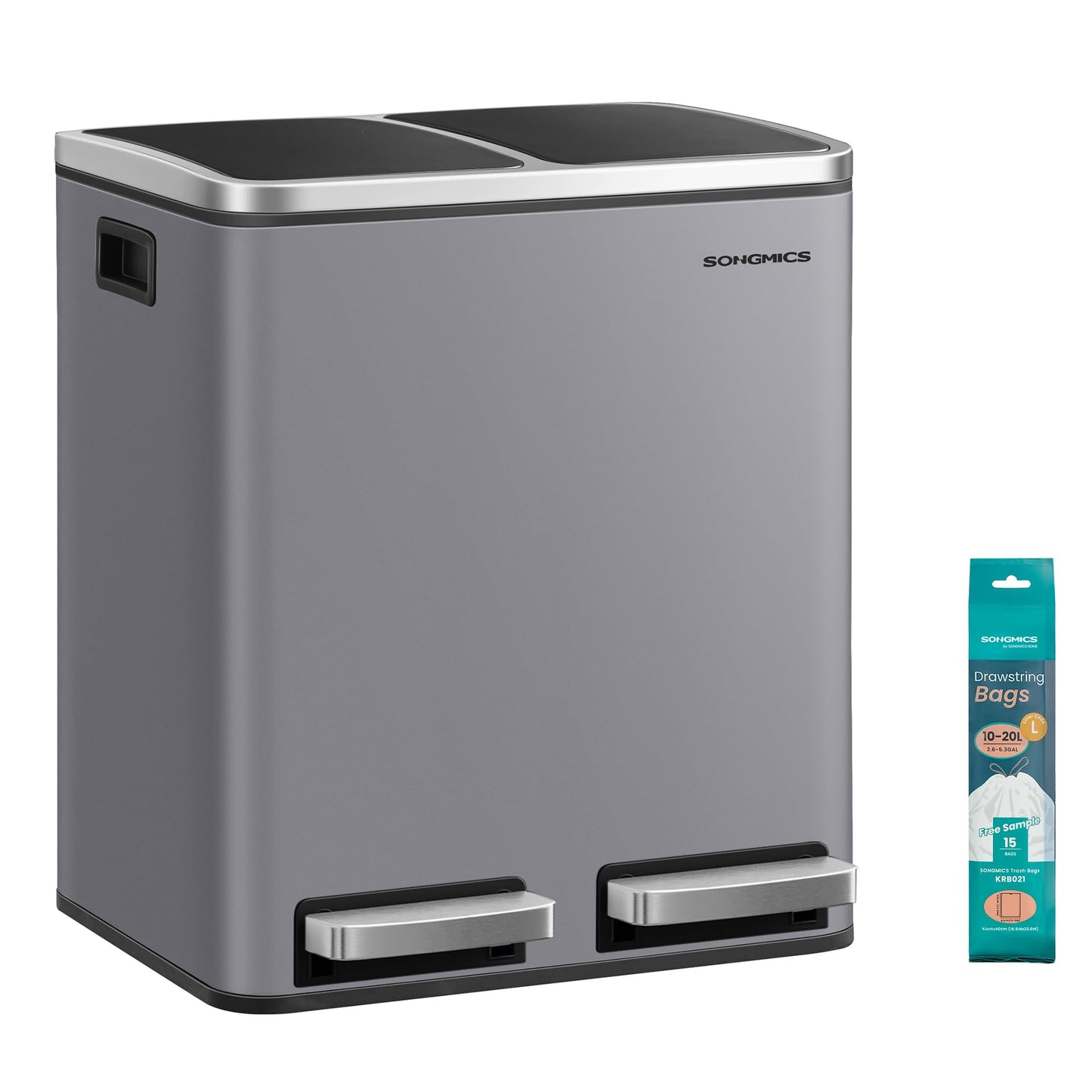 Mülltrennsystem Treteimer, 2 x 15 Liter, LTB030G01, mattgrau