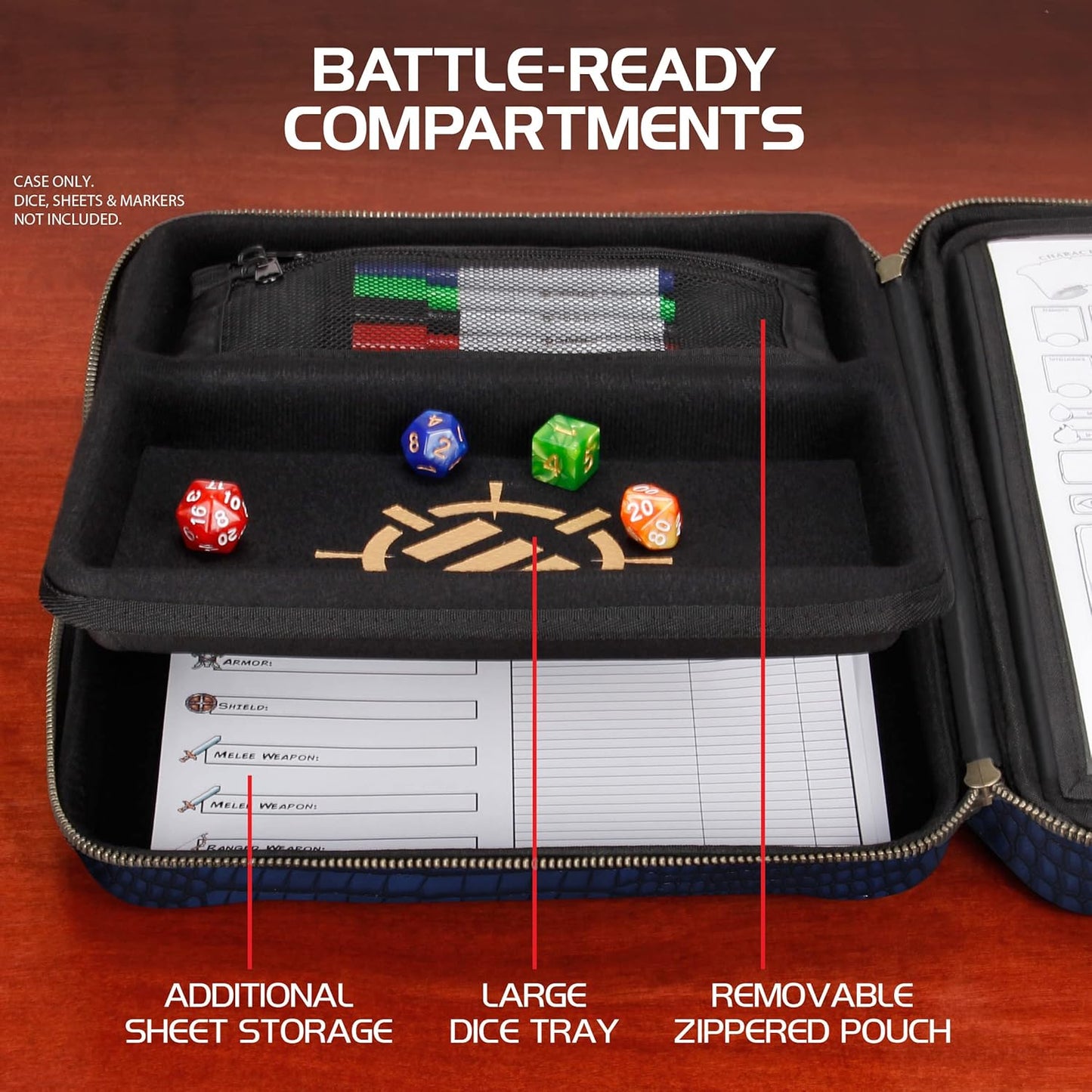 RPG-Organizer-Tasche mit DND-Ordner und Zubehör, Drachen Blau