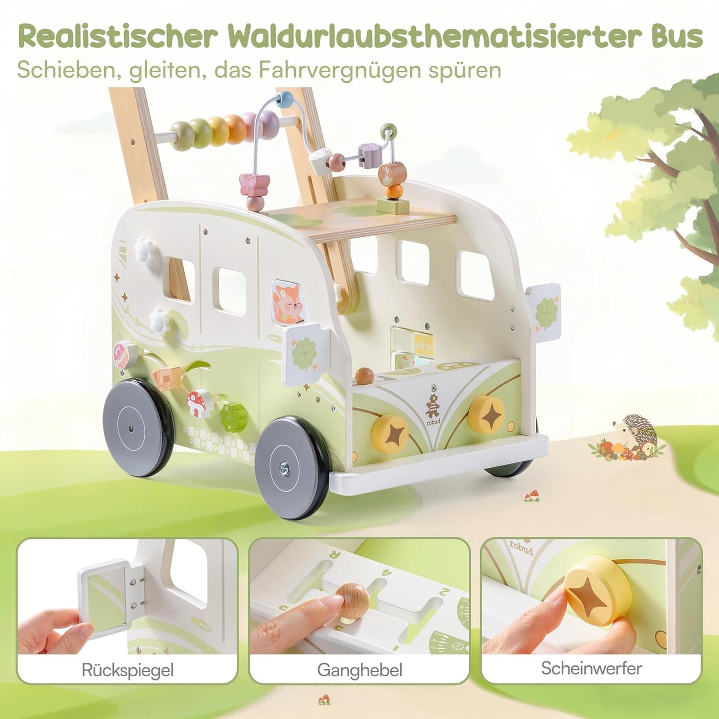 Einstellbarer Baby Lauflernwagen aus Holz, Grün