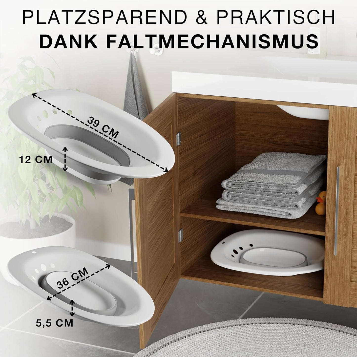 Faltbare Sitzbadewanne, Faltbar Grau/Weiss