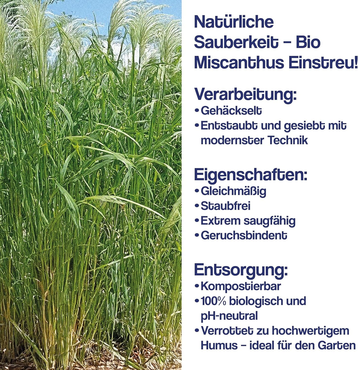 Bio Miscanthus Kleintierstreu 140L, staubarm & saugstark, 140 Liter Karton