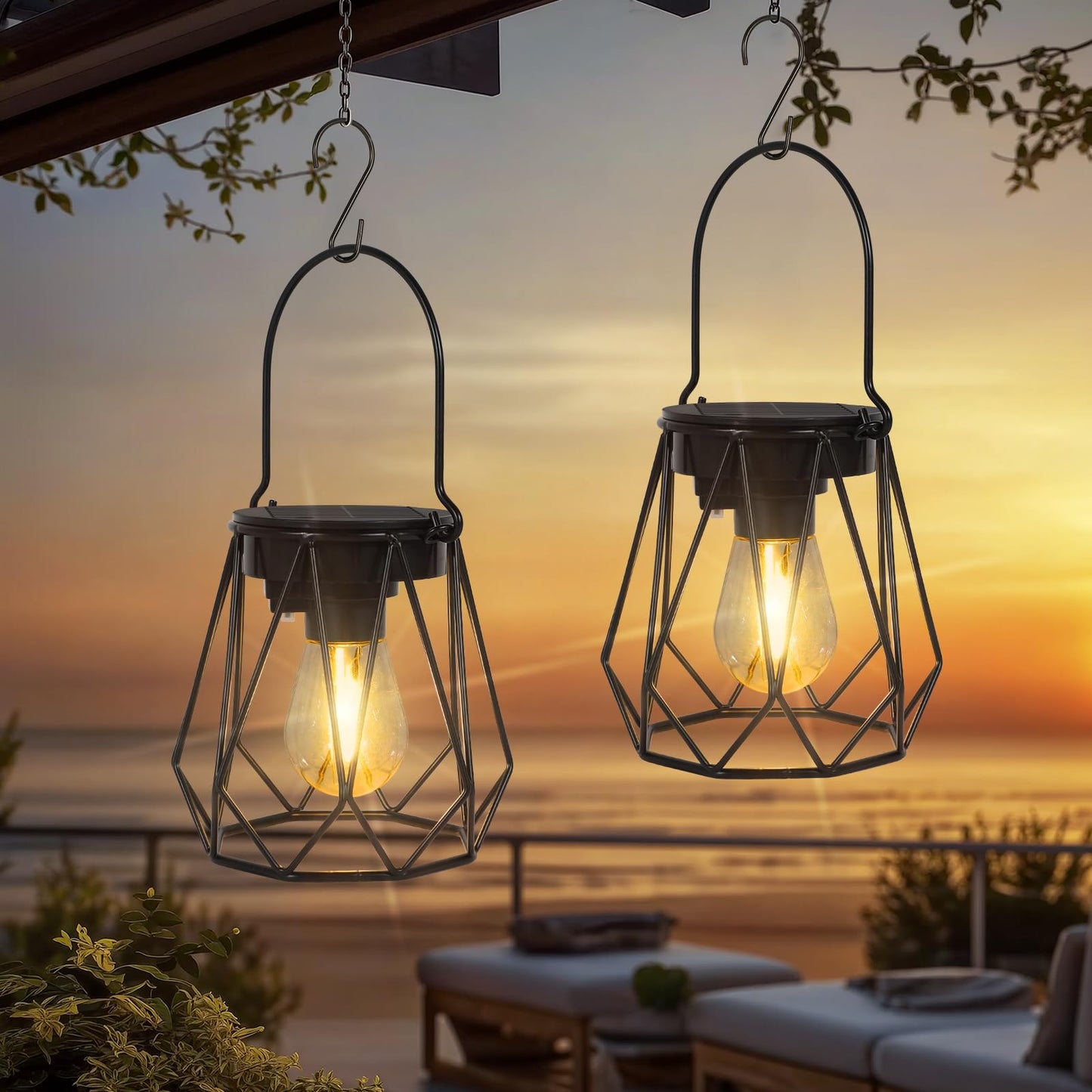 2er-Set Solarlampen, Schwarz Achteckig