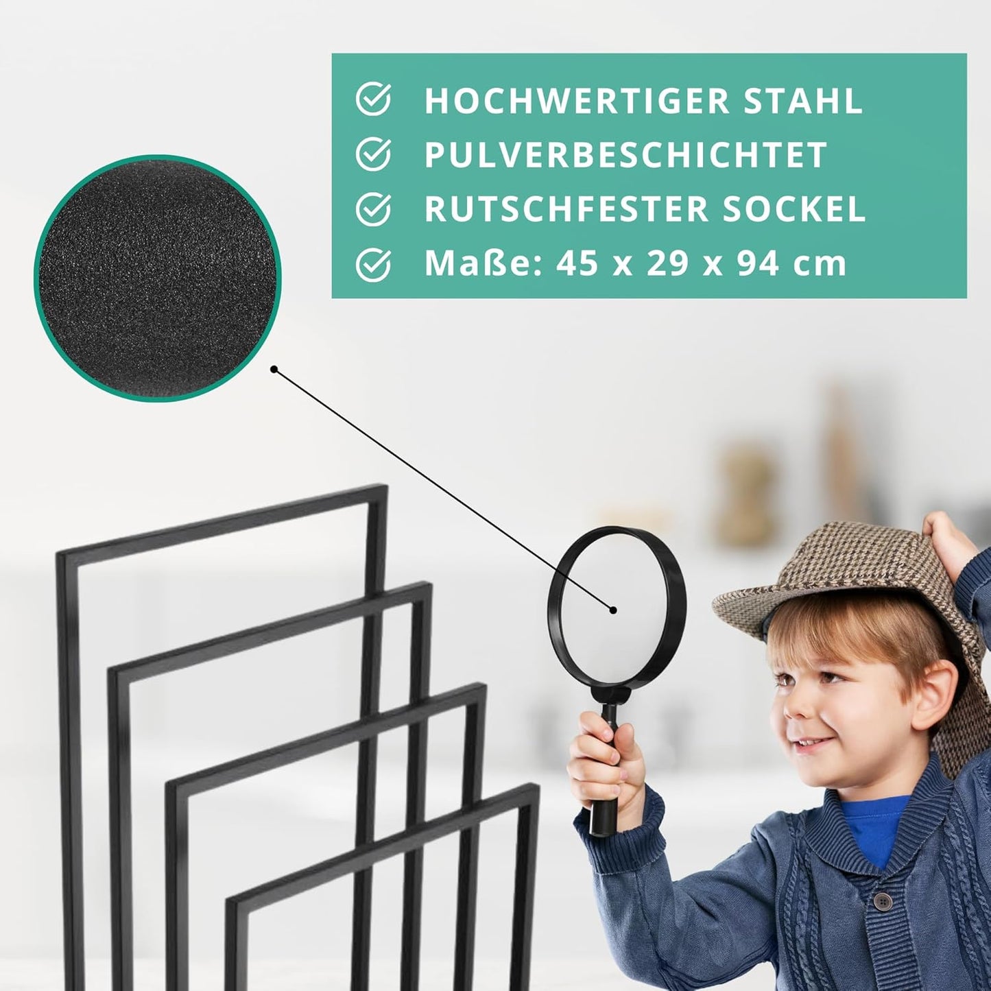 Standhandtuchhalter mit 4 Handtuchstangen, 4 Stangen - Schwarz