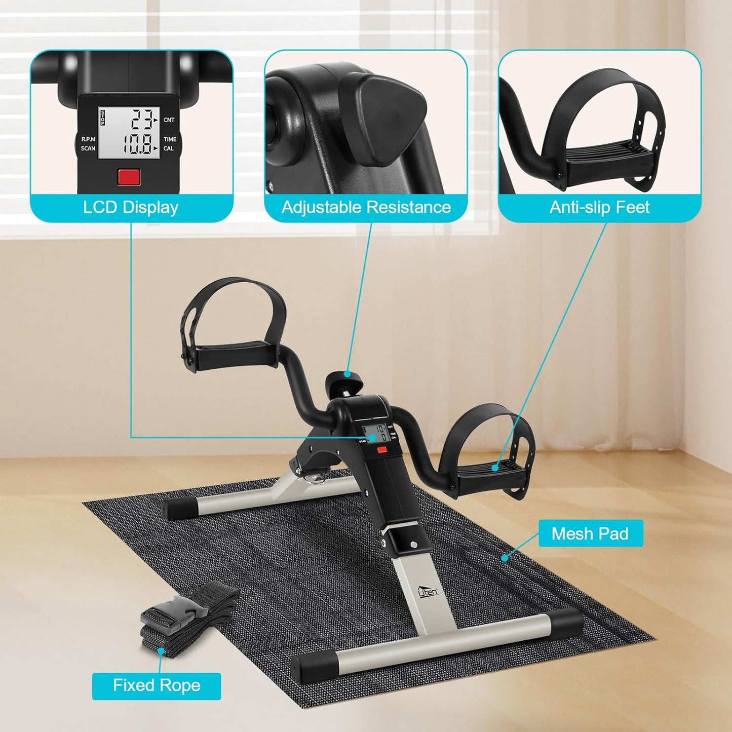 Mini Heimtrainer mit einstellbarem Widerstand, Schwarz Silber