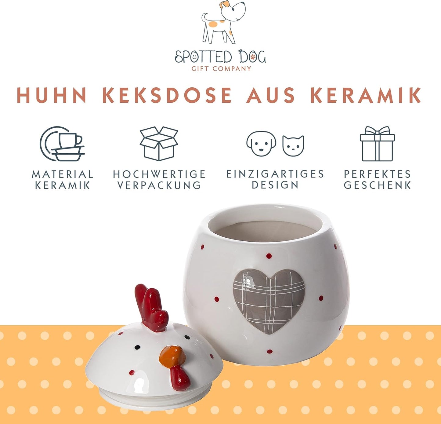 Keksdose mit Hühnerdekor, Weiss