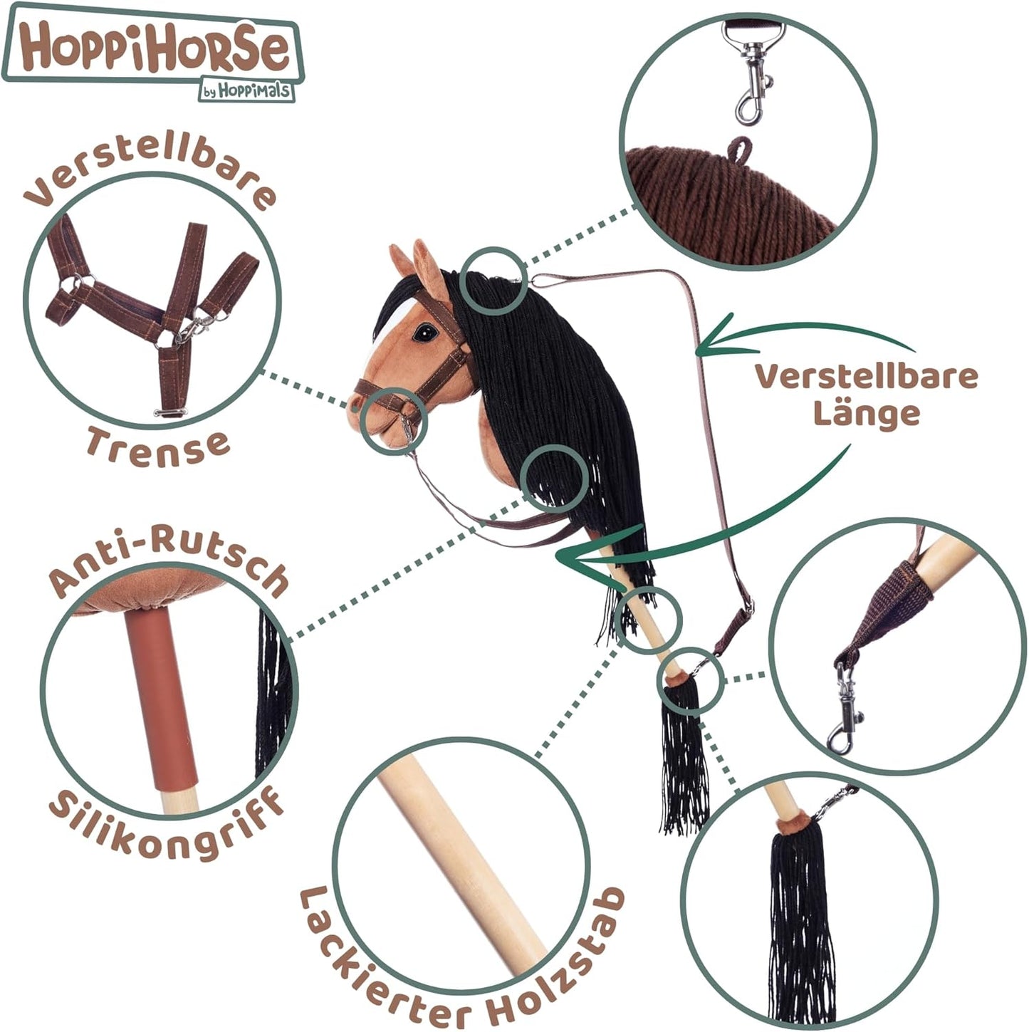 Steckenpferd mit Trense und Griff, A4 - MEDIUM Brauner