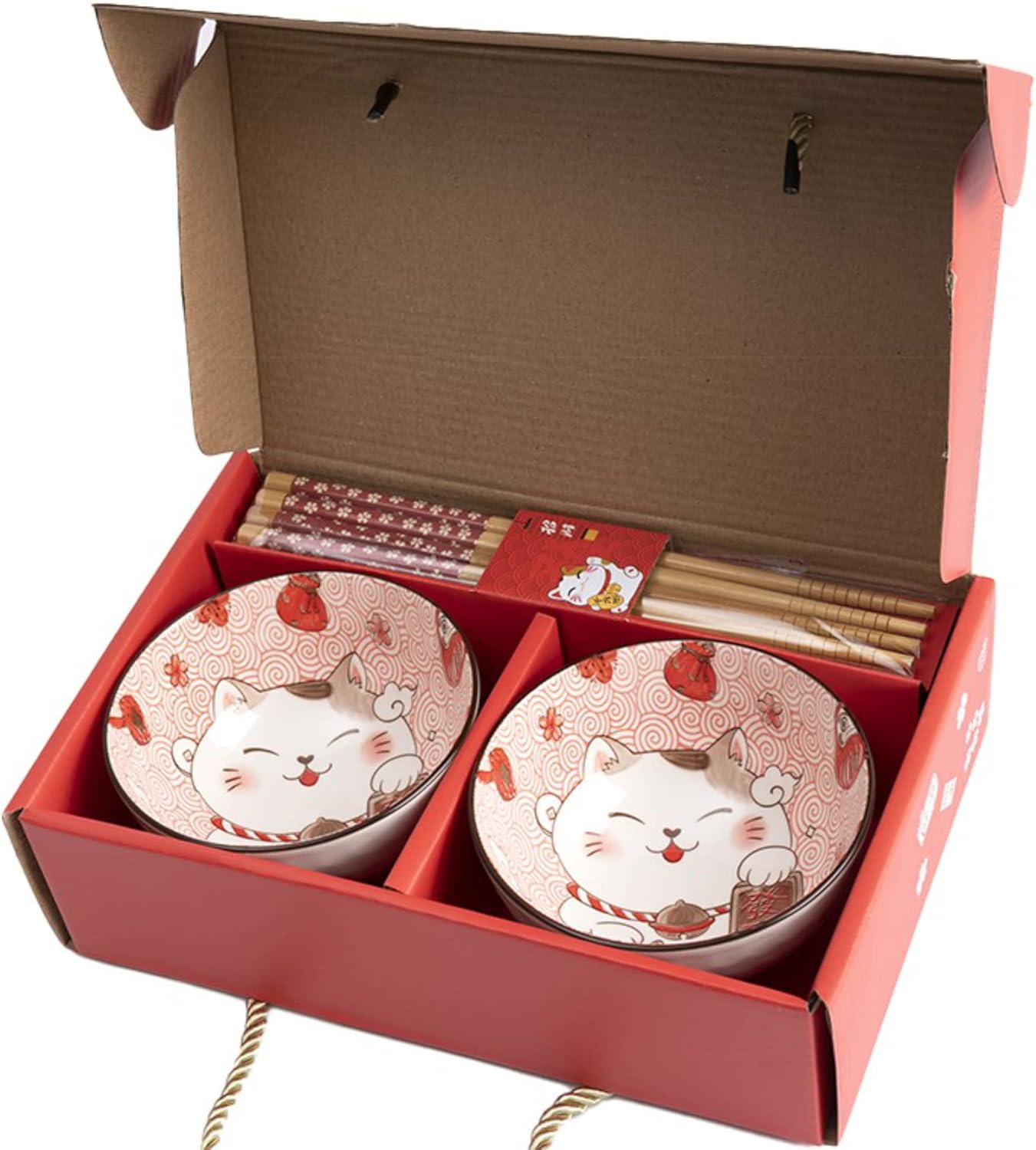 2er-Set Maneki Neko Schalen mit Essstäbchen