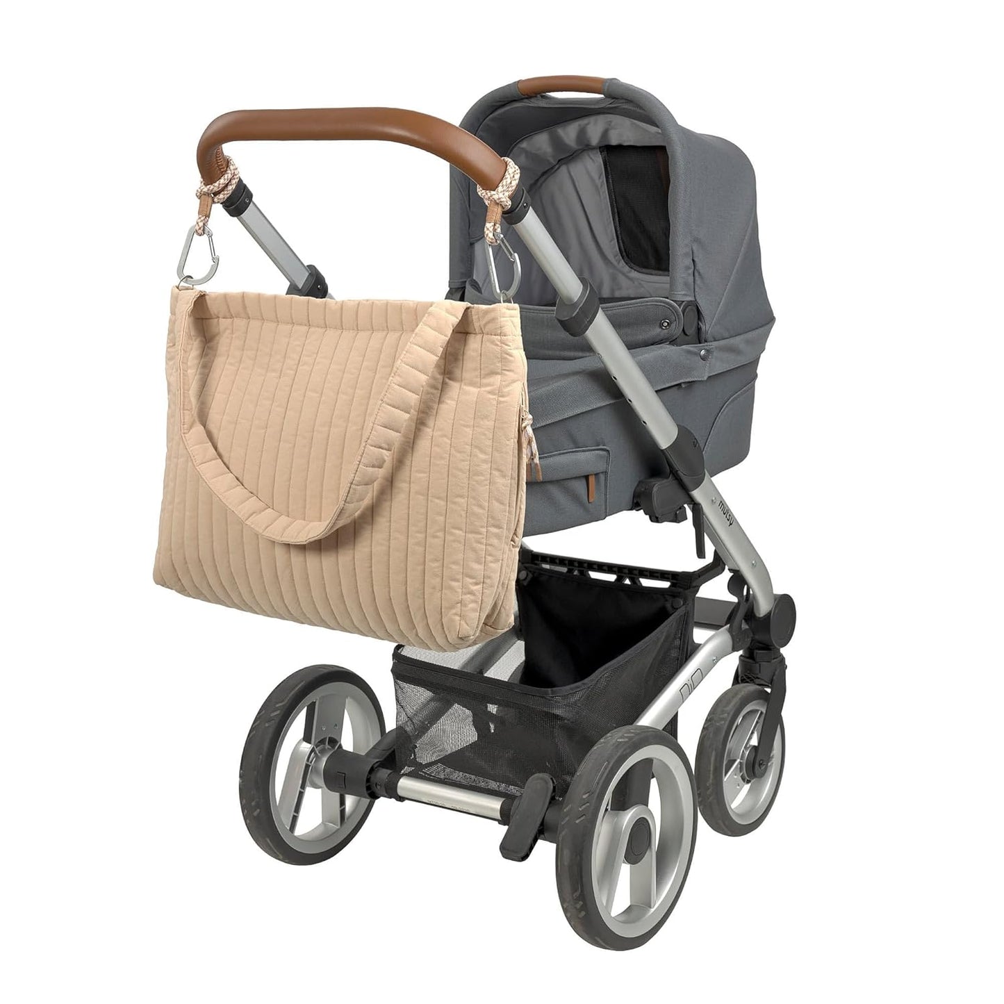Baby-Wickeltasche mit Kinderwagenbefestigung, Beige