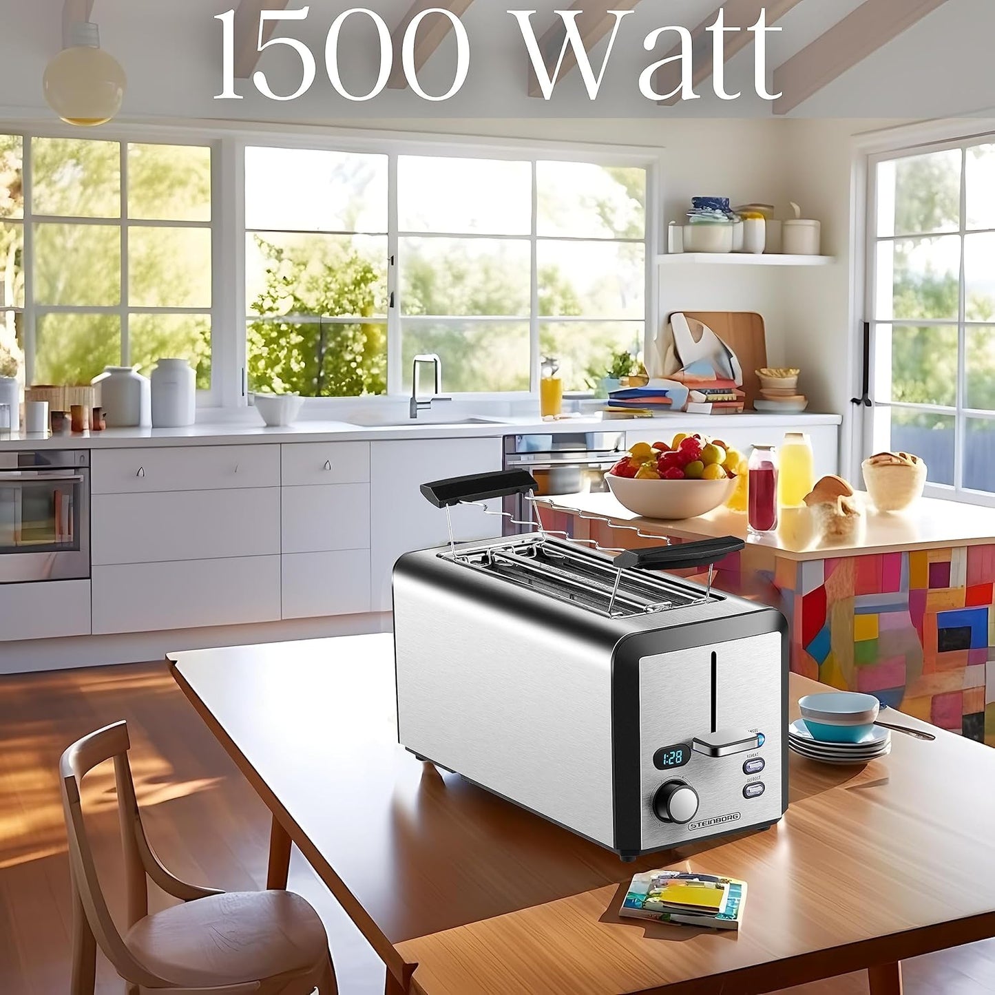Langschlitz-Toaster für 4 Scheiben mit LED-Display