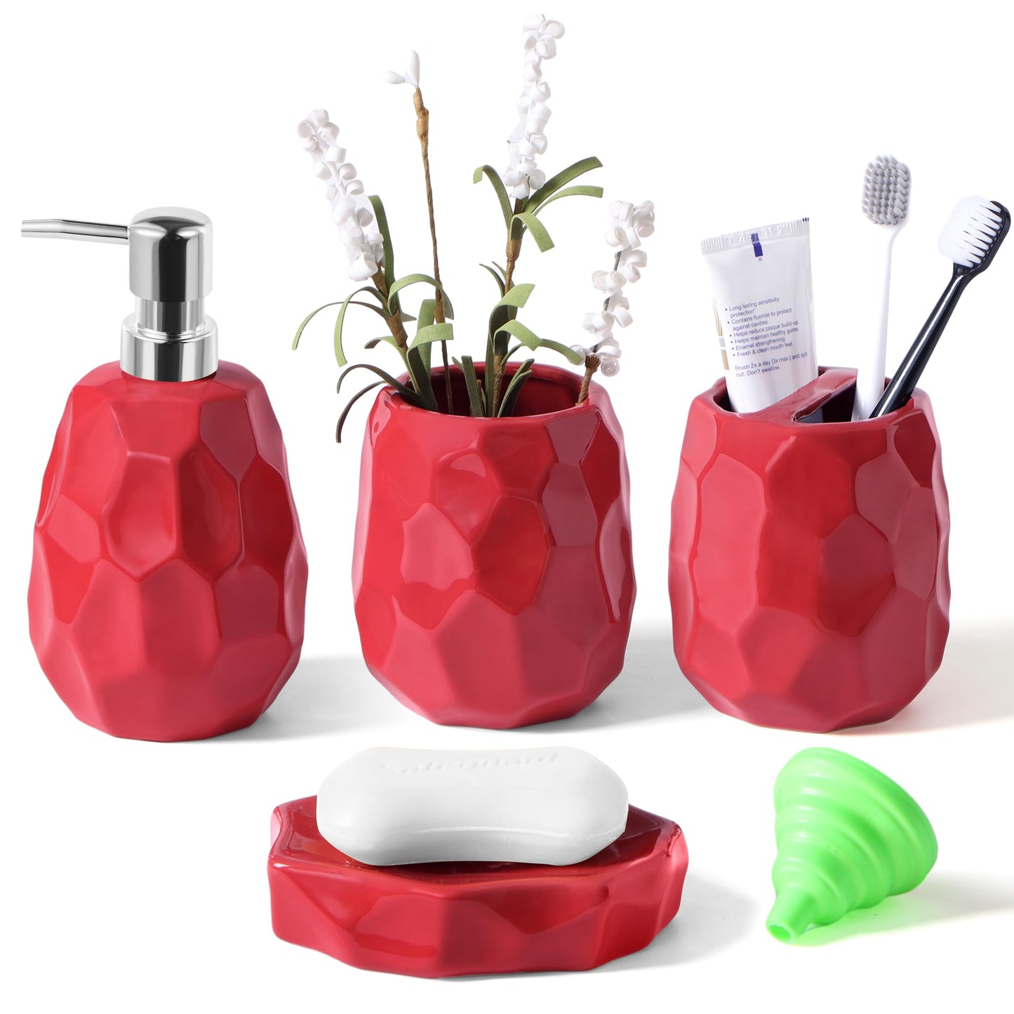 4-teiliges Badezimmer-Zubehör-Set, Rot
