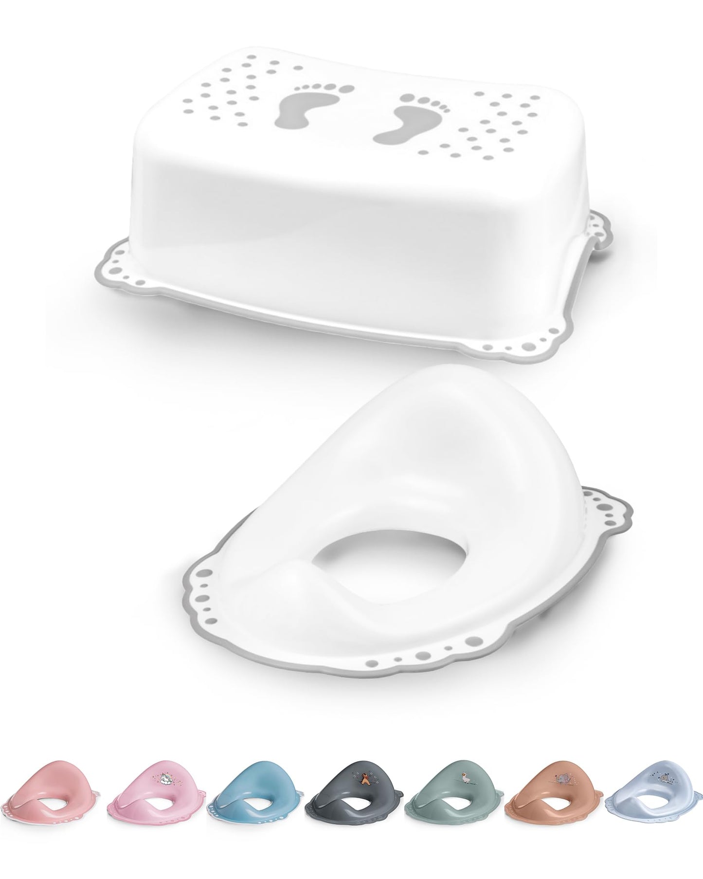 Toilettentrainer-Set mit Tritthocker für Kinder, Weiss 2er Set