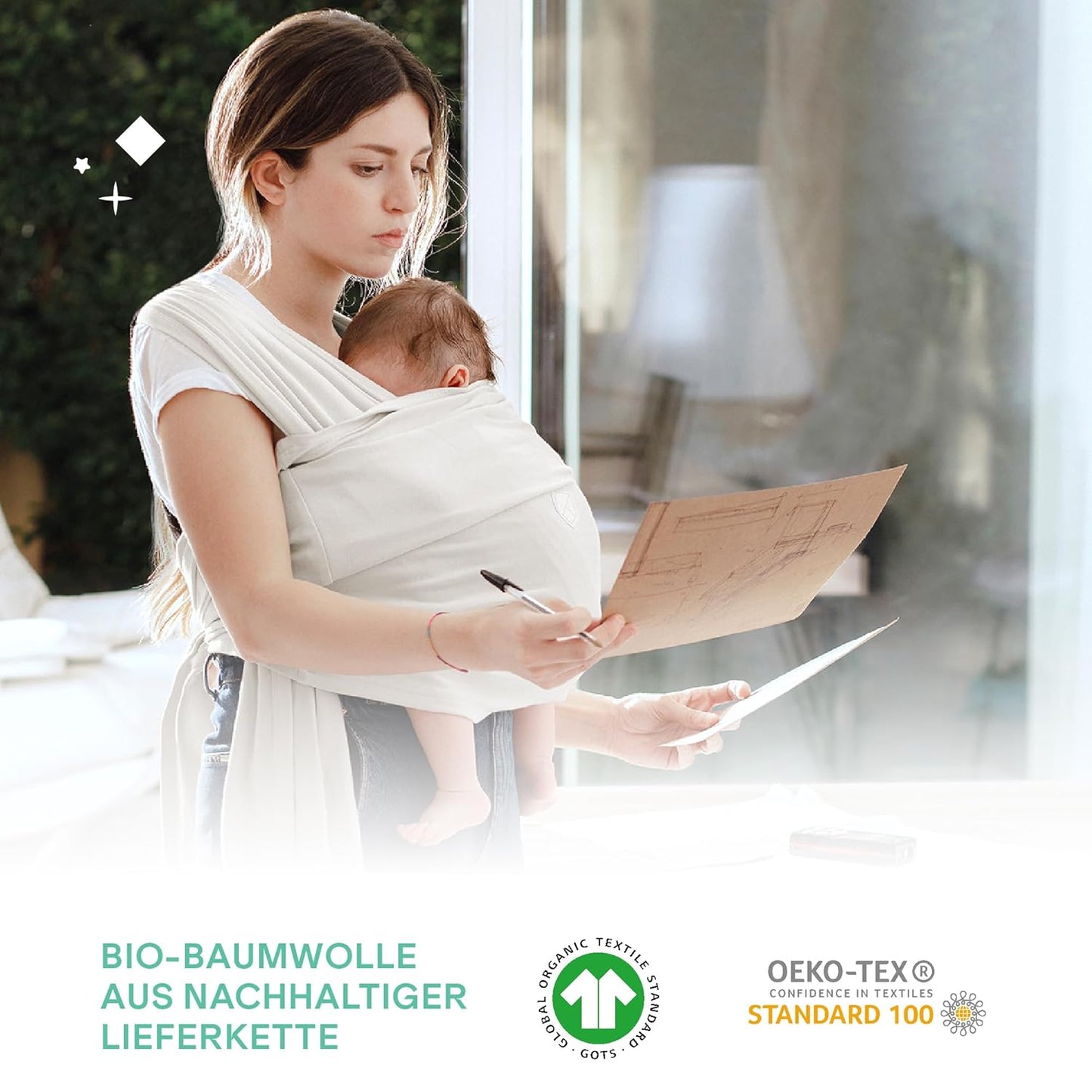 Elastisches Babytragetuch, Grau 30 cm x 30 cm x 15 cm