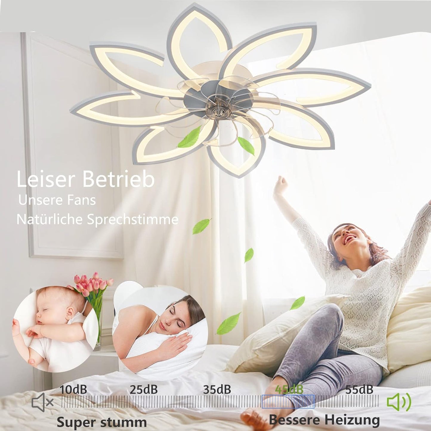 Deckenventilator mit LED-Beleuchtung und Fernbedienung, 90CM