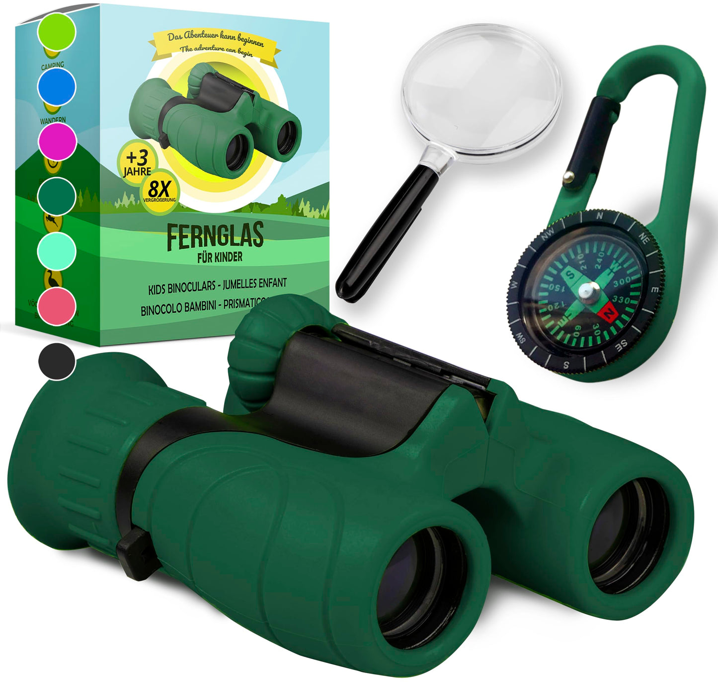 Fernglas für Kinder inklusive Lupe & Kompass, dunkelgrün