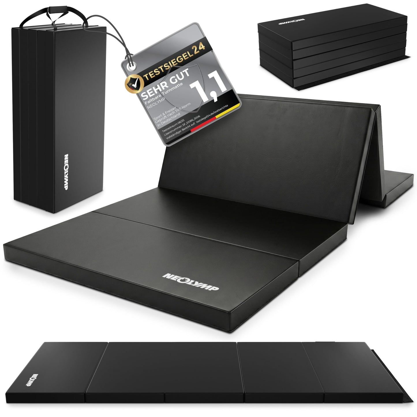 Faltbare Turnmatte, 190 x 80 x 5 cm, Schwarz 190 x 80 x 5 cm