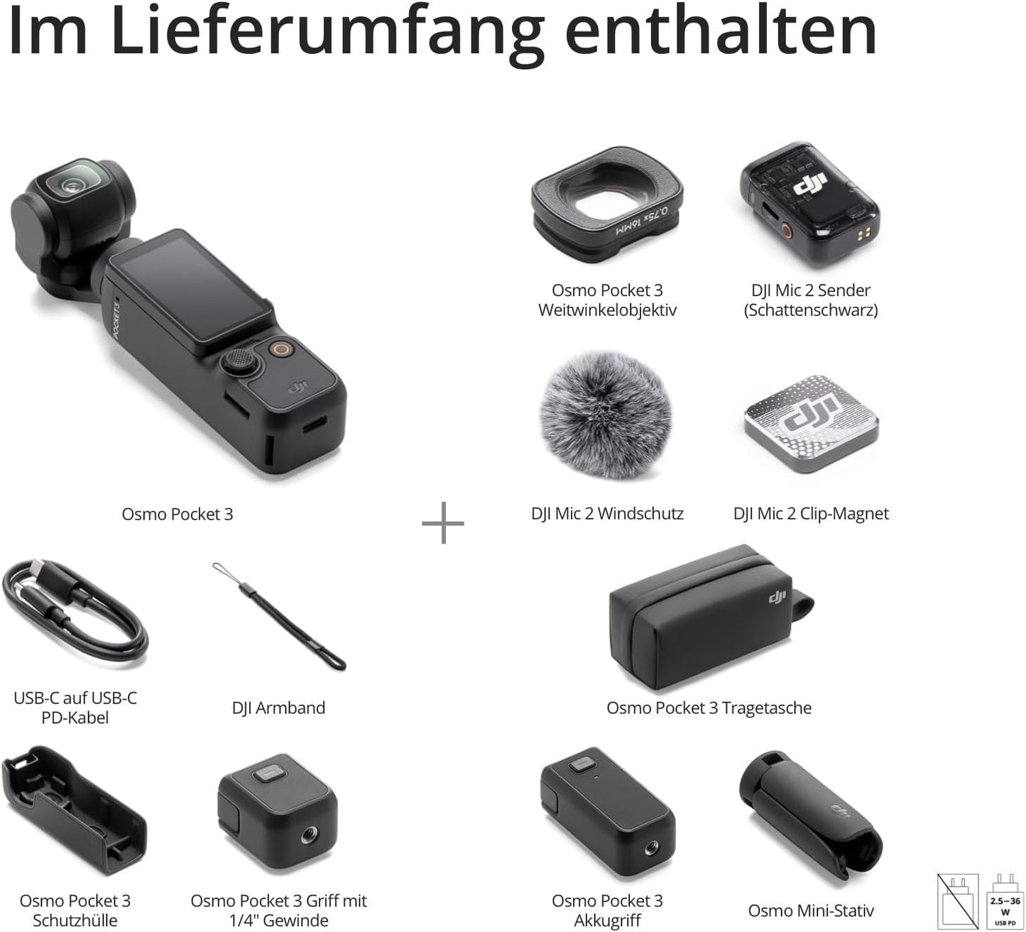 Osmo Pocket 3 Kreativ Combo mit Rucksackclip, Rucksackhalterung Clip + Ladestecker