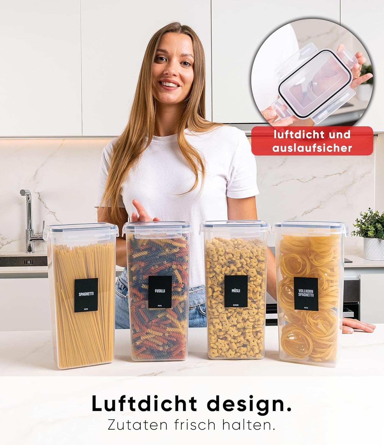4-teiliges Vorratsdosen-Set, 4 Set Schwarz