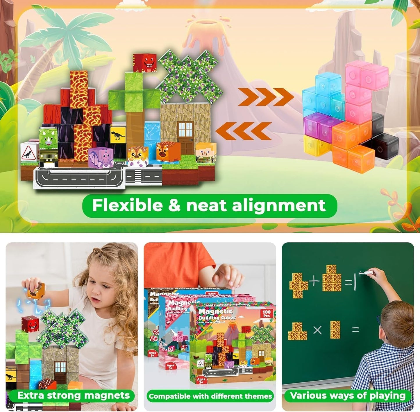 Magnetische 3D-Bausteine mit Dinosauriern, Dainasour