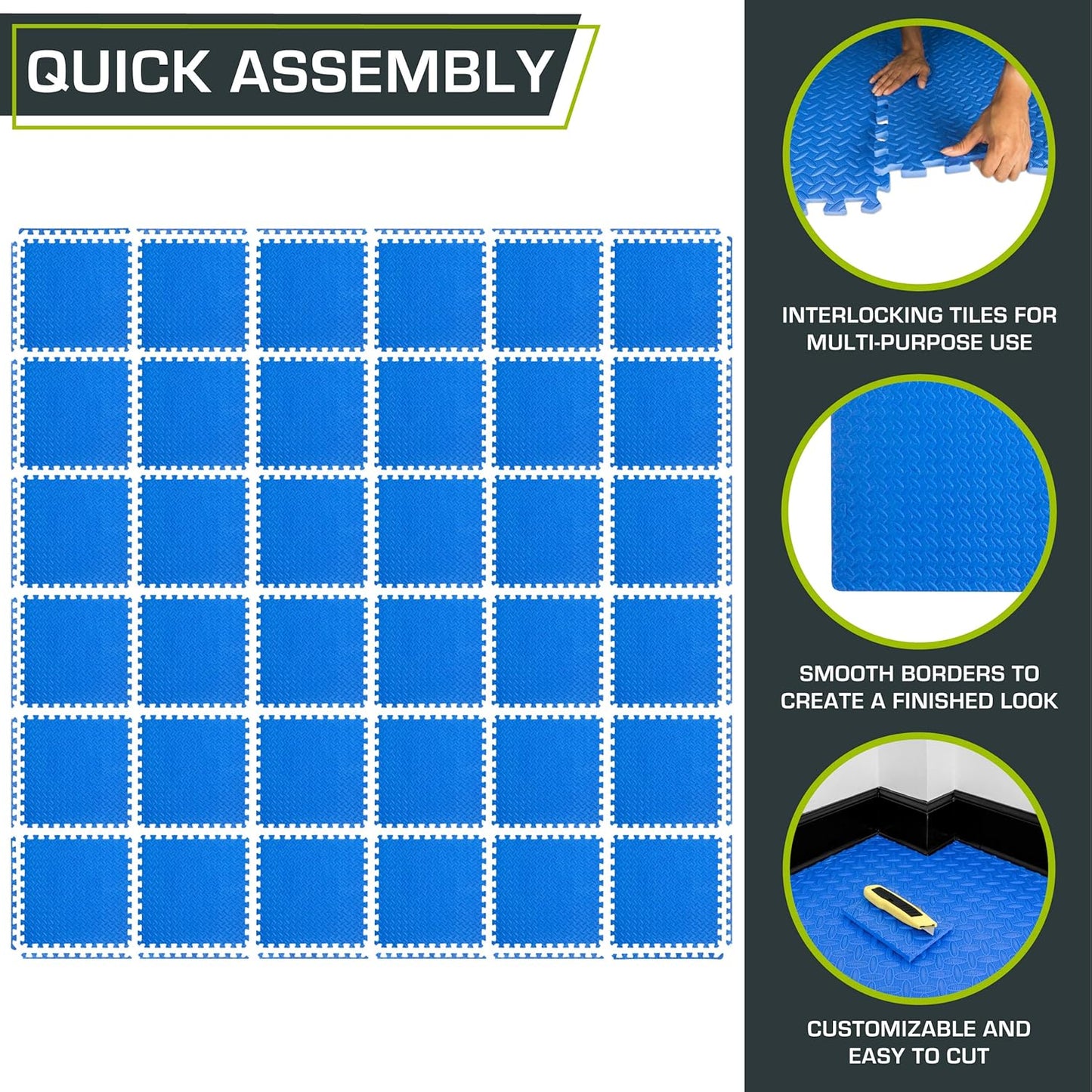 Puzzle-Sportmatten, 36 Stück, Blue - 1/2 Inch - 144 Sq Ft - 36 Tiles