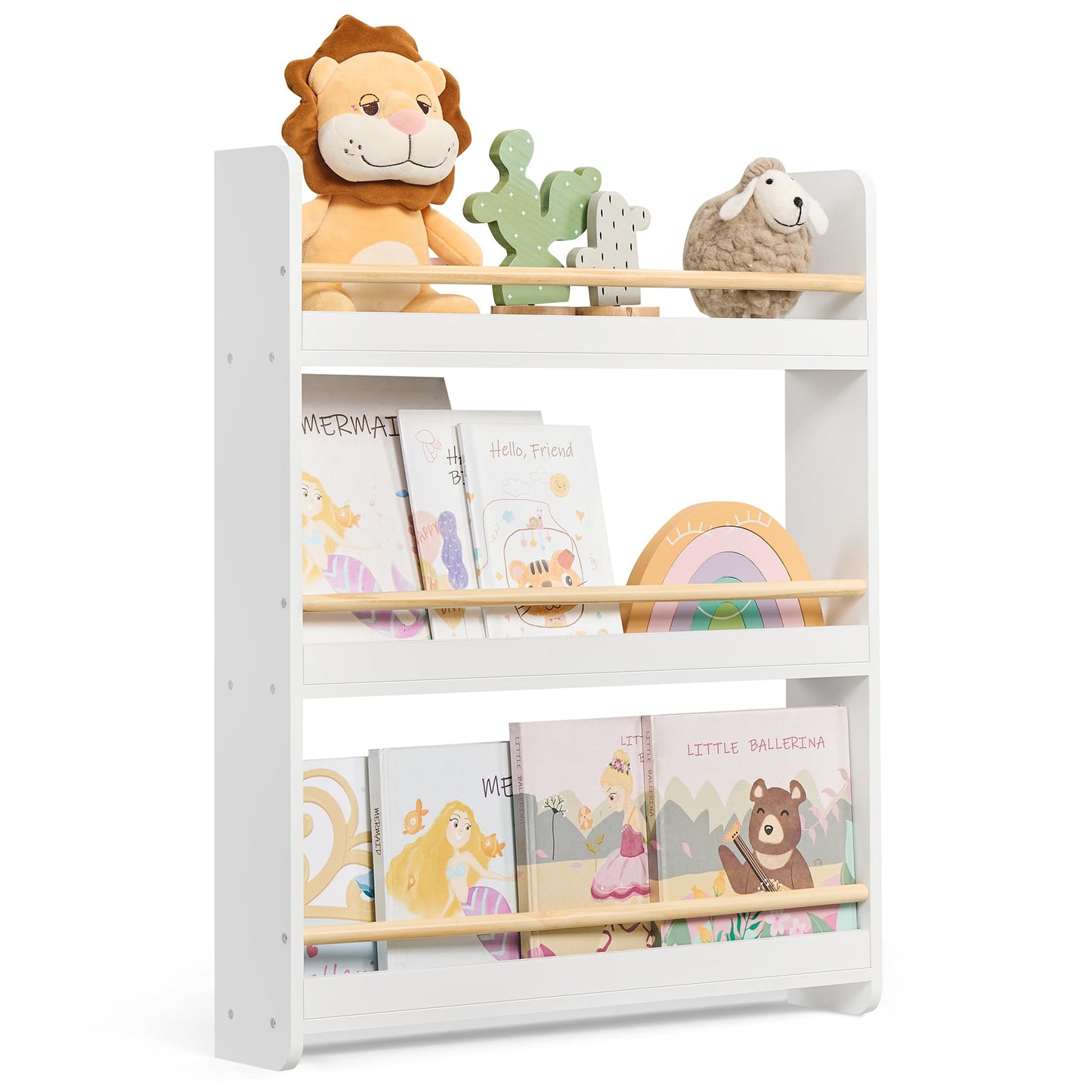 Bücherregal mit 3 Ebenen, Weiss + Naturfarben 3 Ebenen (60 cm)