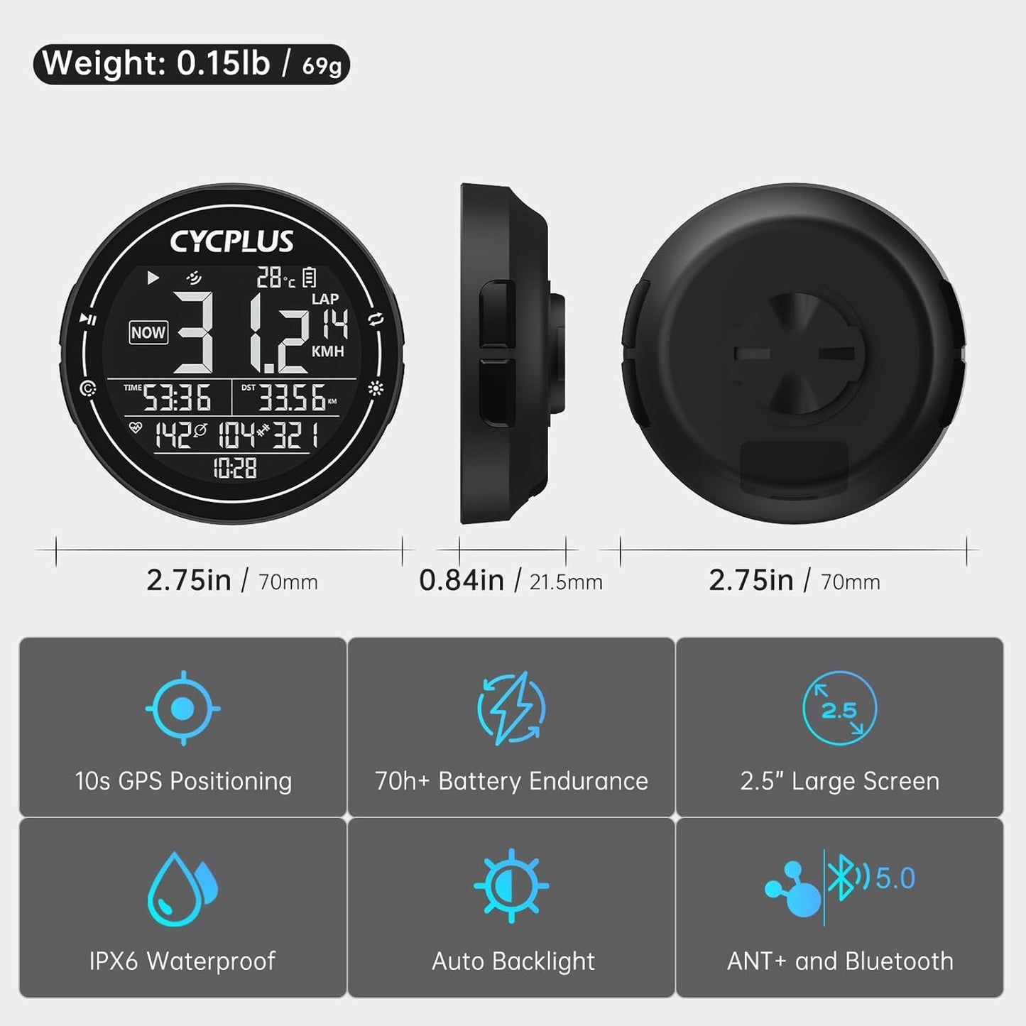 Fahrradcomputer GPS mit ANT+ und Bluetooth 5.0, M2