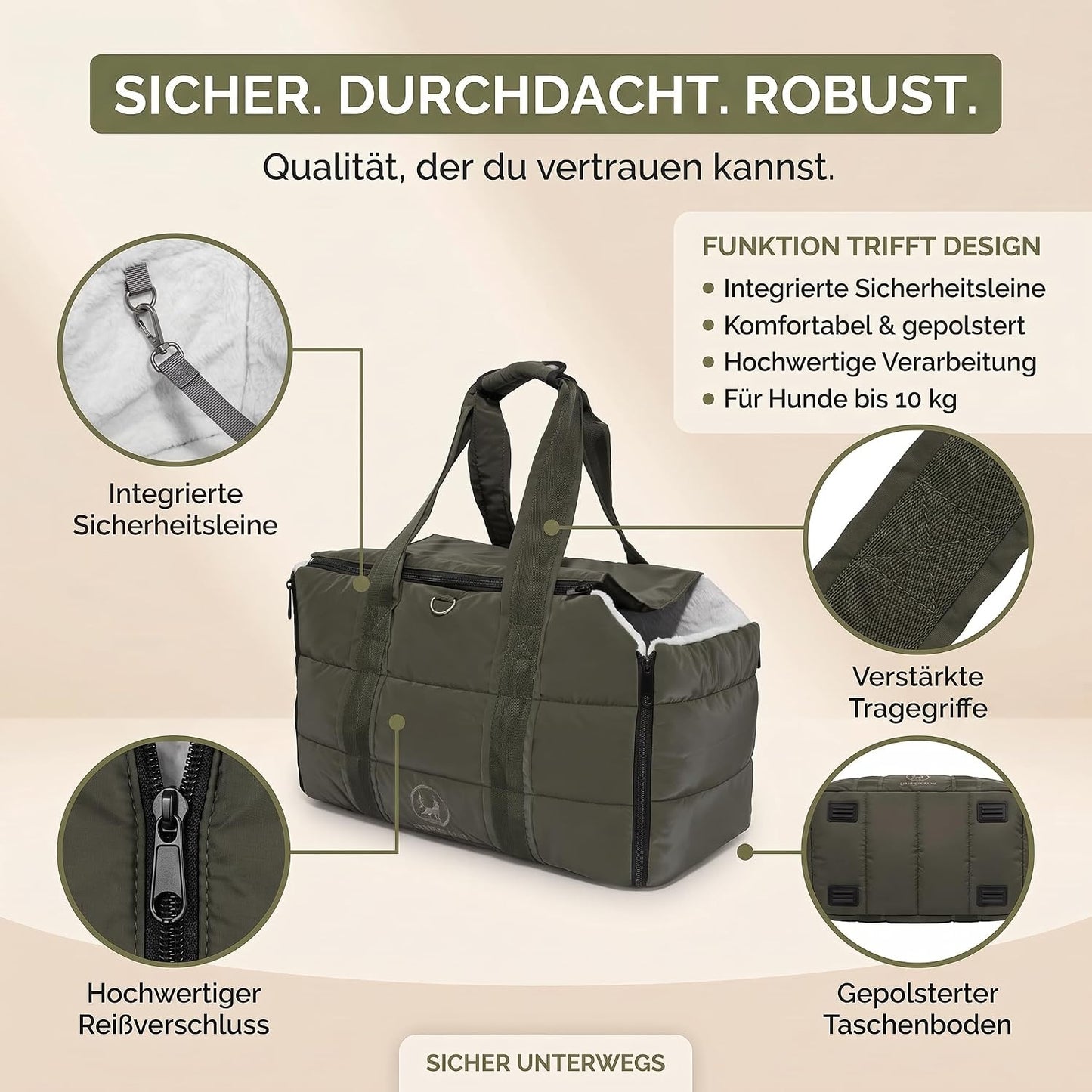 2-in-1 Hundetasche und Reisedecke, Olive Green