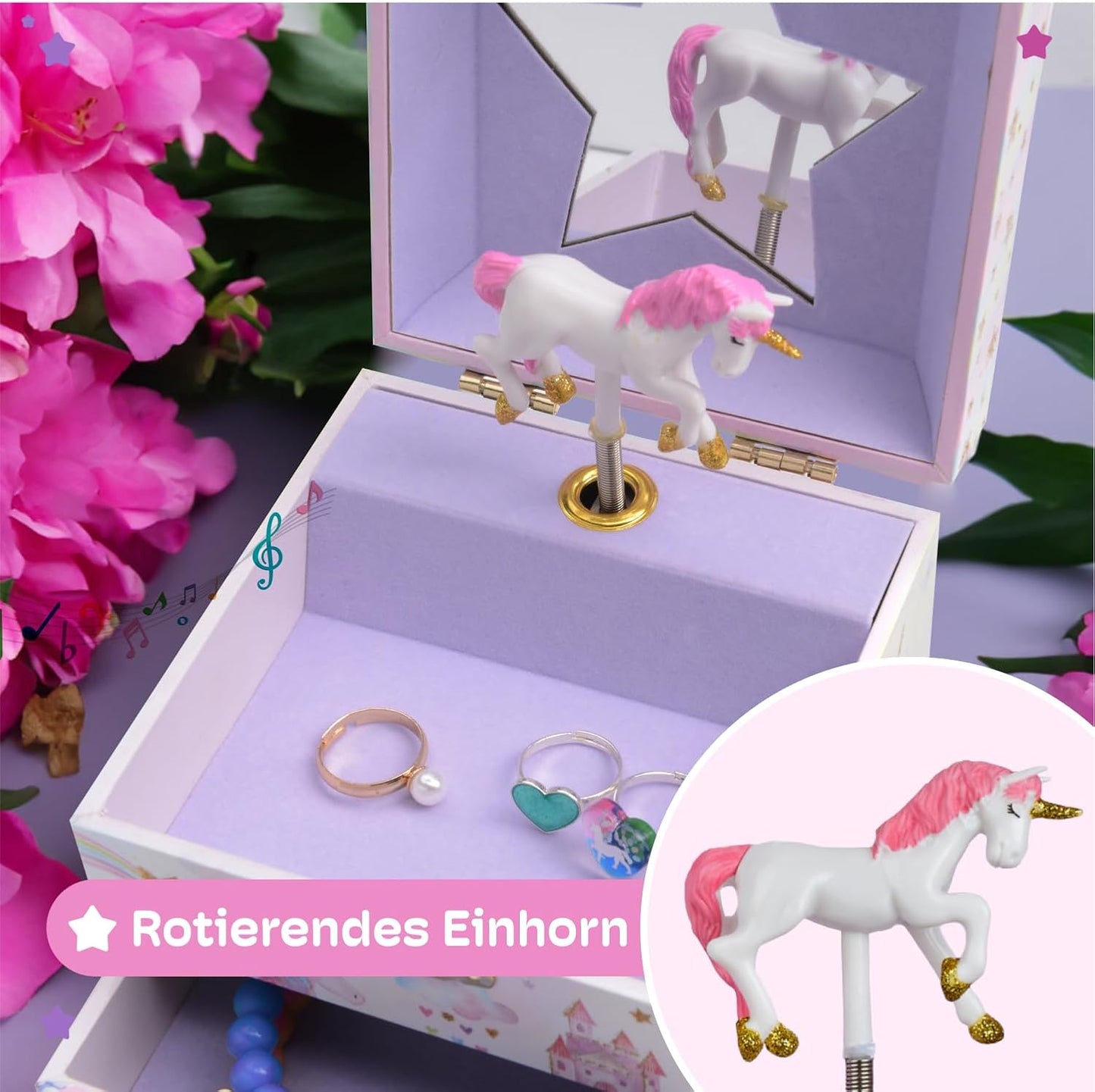 Musikalisches Schmuckkästchen mit Einhorn-Motiv, Glitzer Einhorn