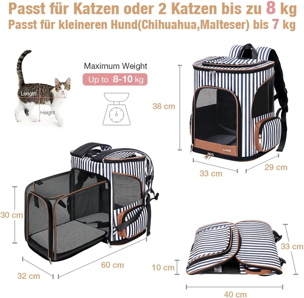 Erweiterbarer Katzen- und Hunderucksack, L - Gestreift