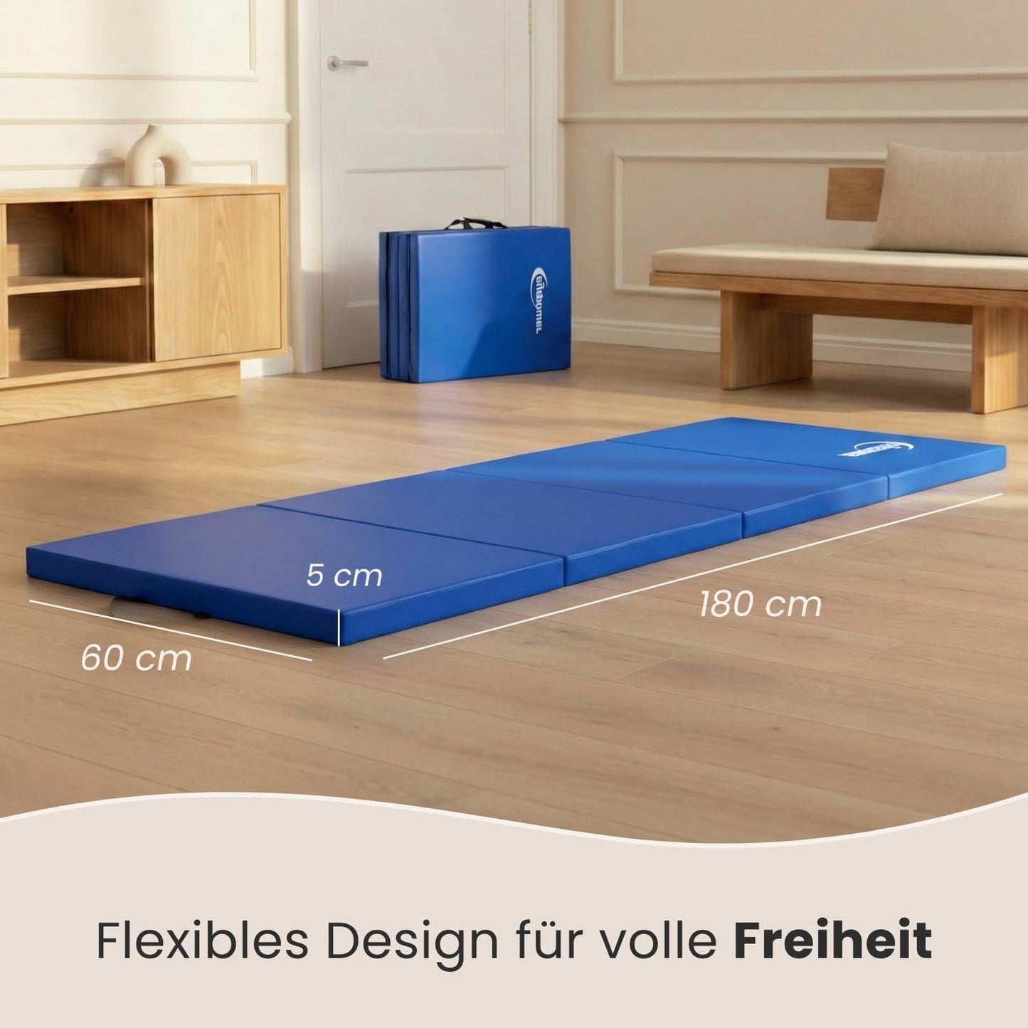 Faltbare Gymnastik- und Turnmatte 180x60x5 cm, 180 x 60 x 5 cm Blau-Schwarz