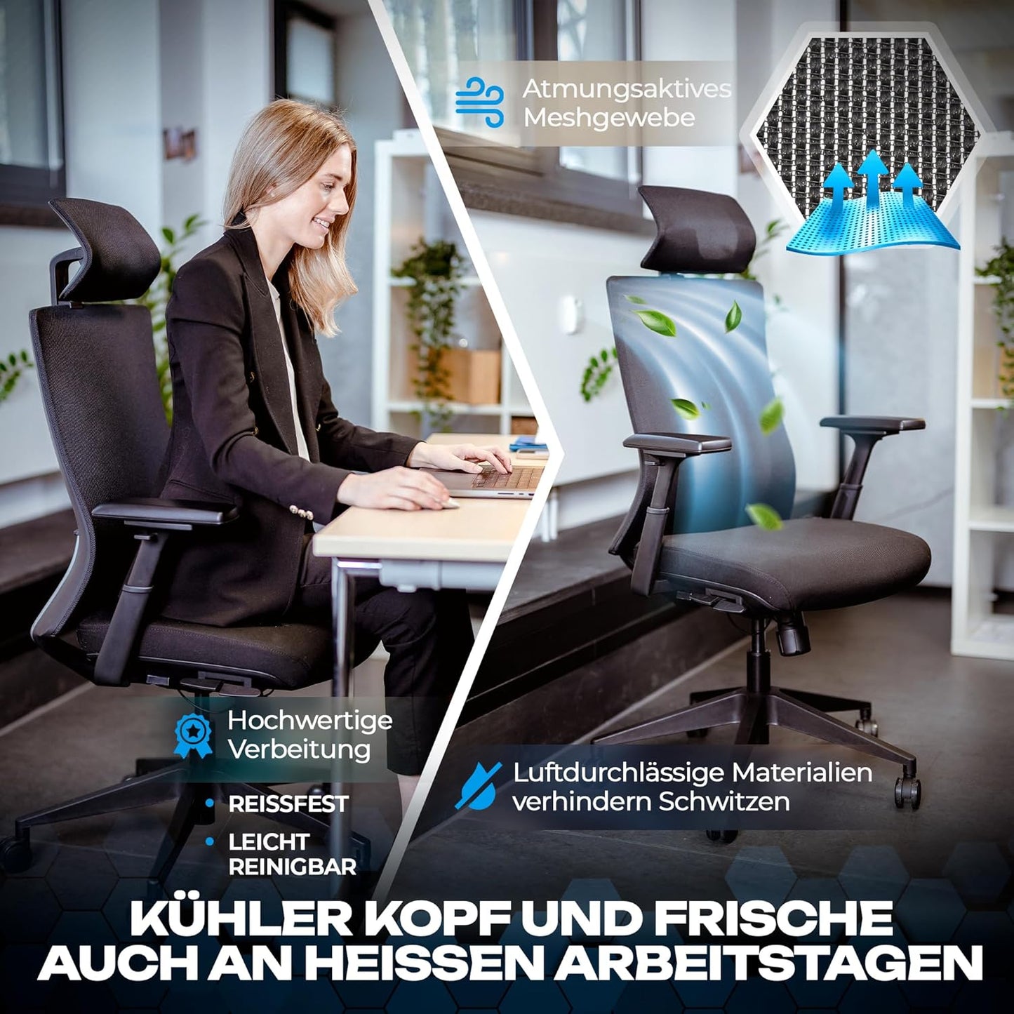 Ergonomischer Bürostuhl M3 Pro mit Kopfstütze, Schwarz M3 Pro