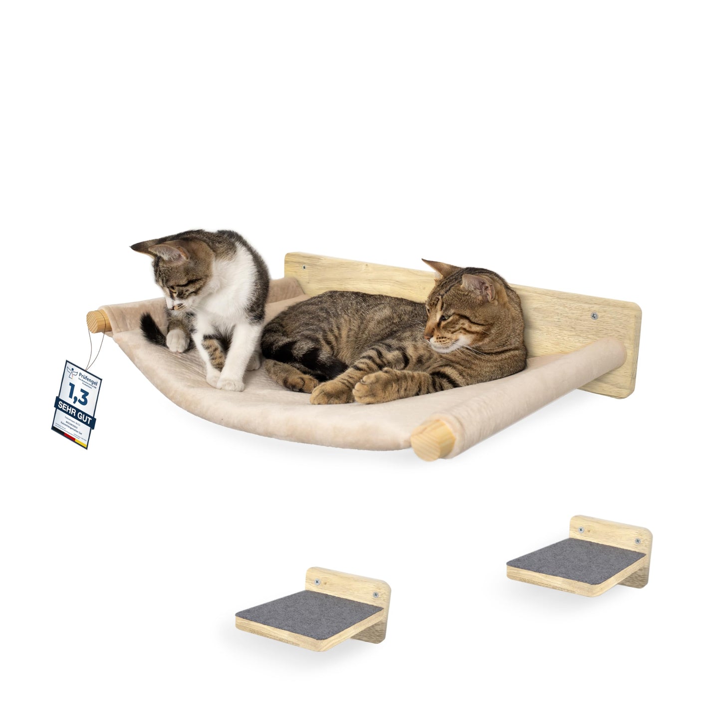 3-teiliges Kletterwand-Set mit Hängematte, Naturdunkel 3er Set