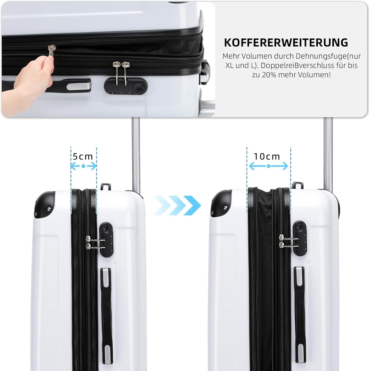 Hartschalenkoffer mit Zwillingsrollen (Handgepäck), Weiß Handgepäck 55cm-40L