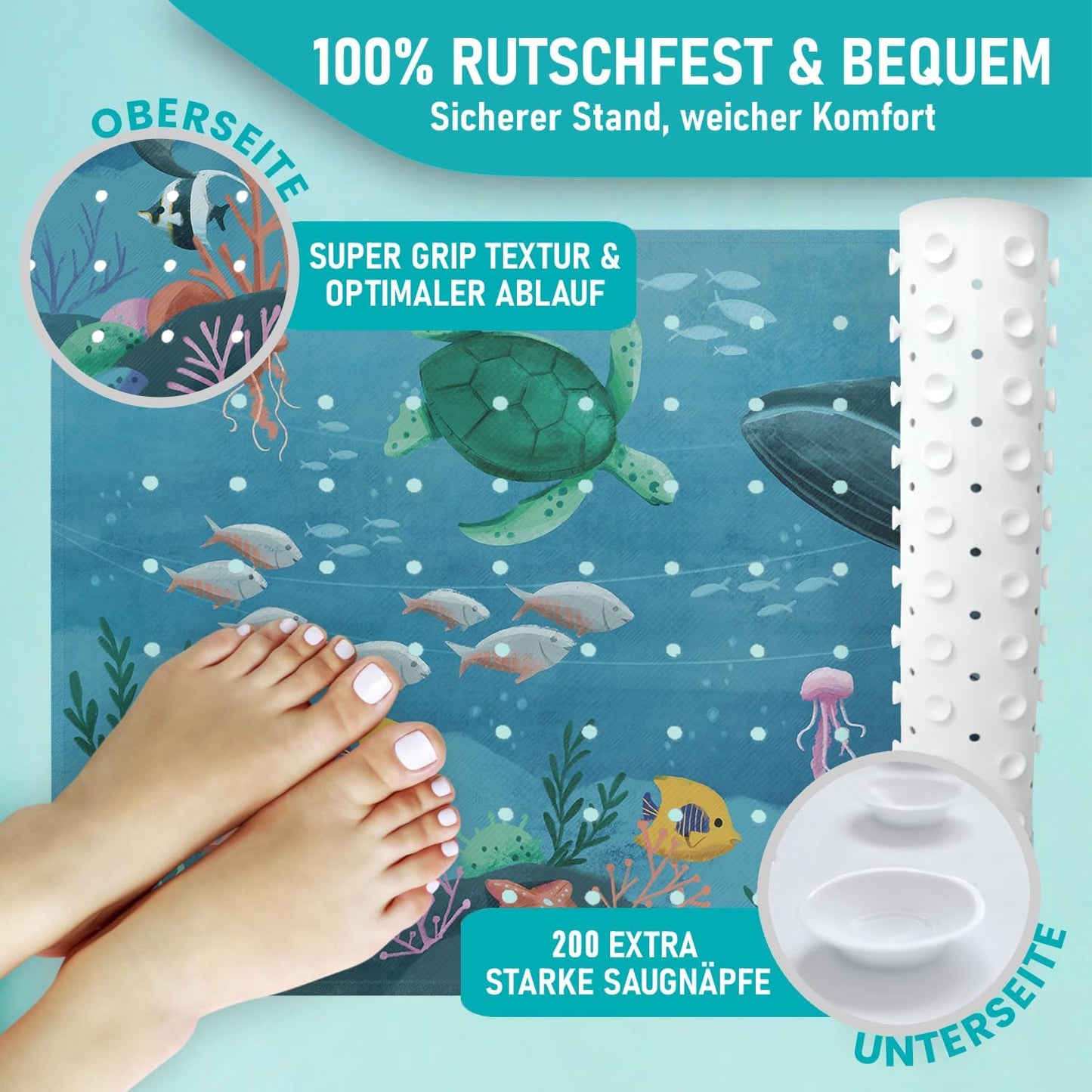 Rutschfeste Badewannenmatte, 100x40 cm, Badewannenmatte Unterwasser
