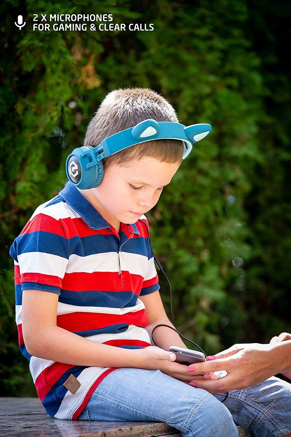 Bluetooth Kinderkopfhörer mit LED Katzenohren, Blau