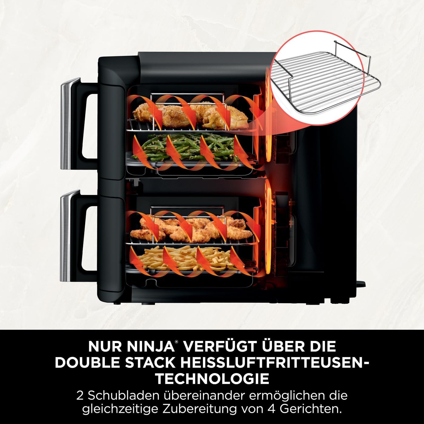 Double Stack Heissluftfritteuse, 7.6L Gestapelte Doppelschublade Grau