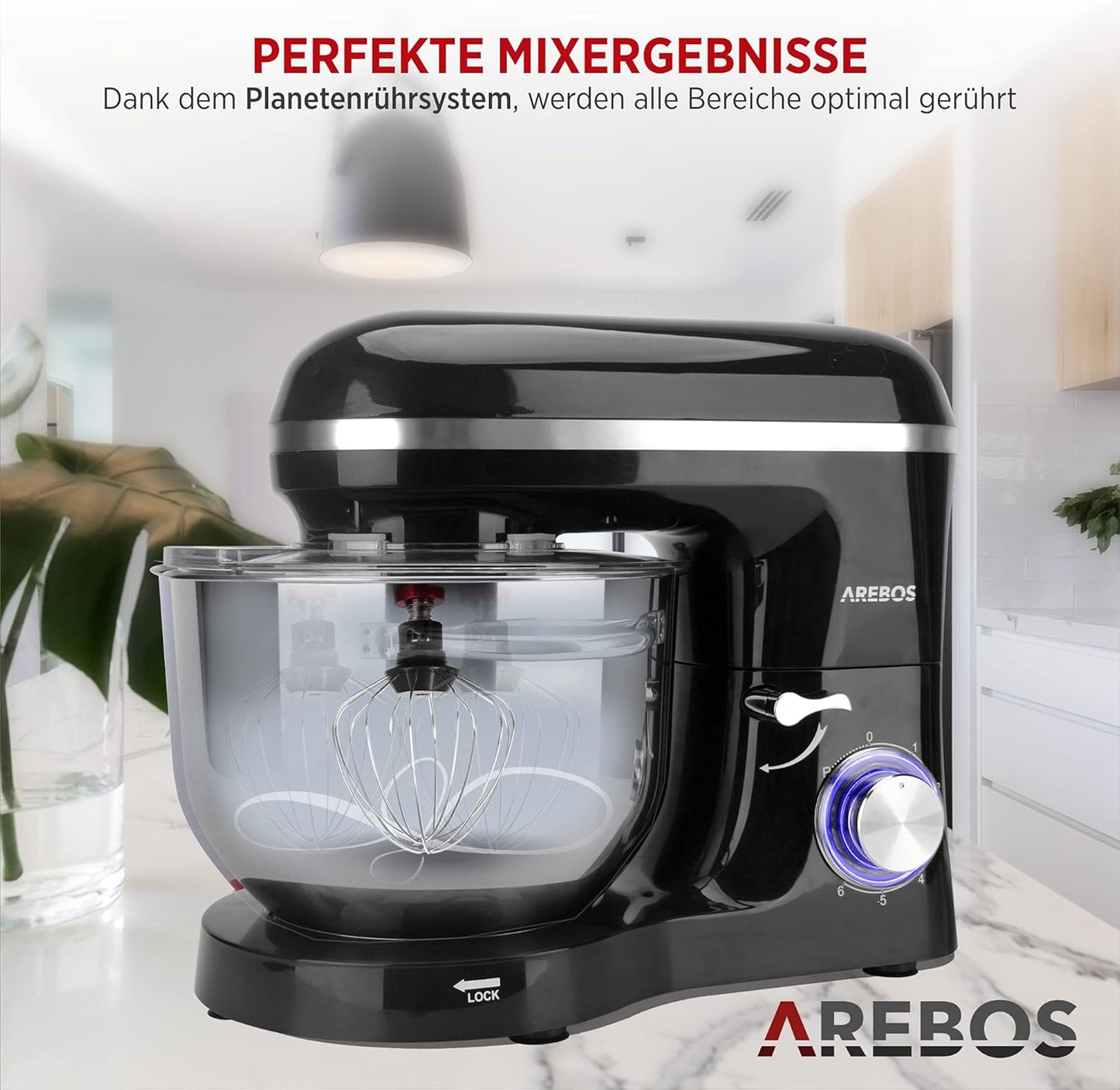 Küchenmaschine mit Edelstahl-Rührschüssel, Schwarz