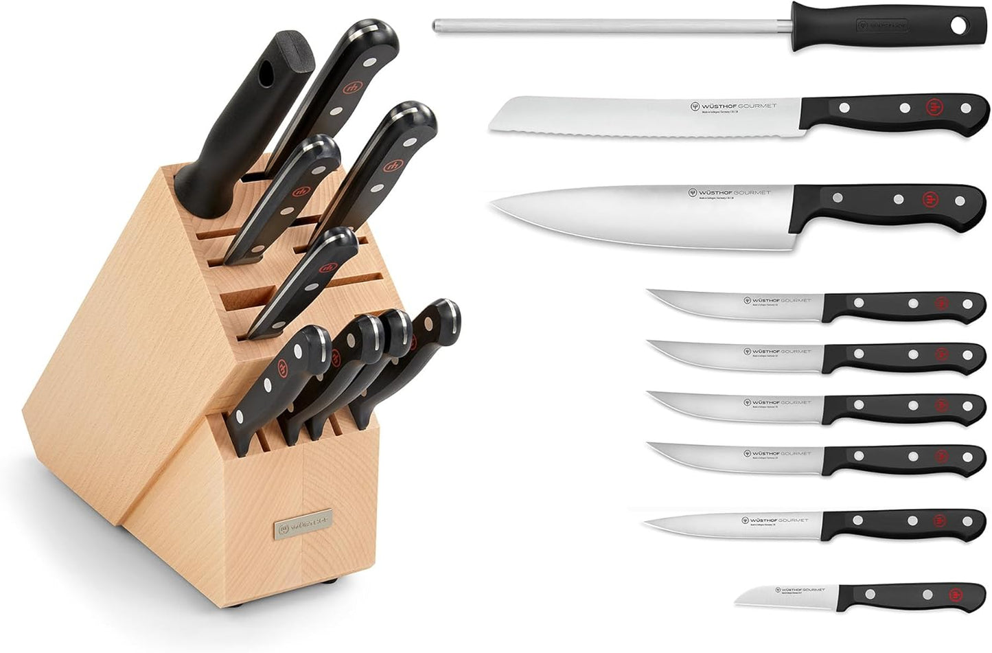 Gourmet - 9-teilige Messerblock-Set mit Wetzstab, Block mit 9 Artikeln