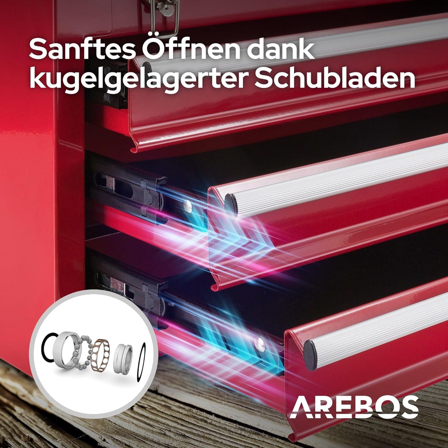 Werkzeugkoffer aus legiertem Stahl mit 3 Schubladen, Rot
