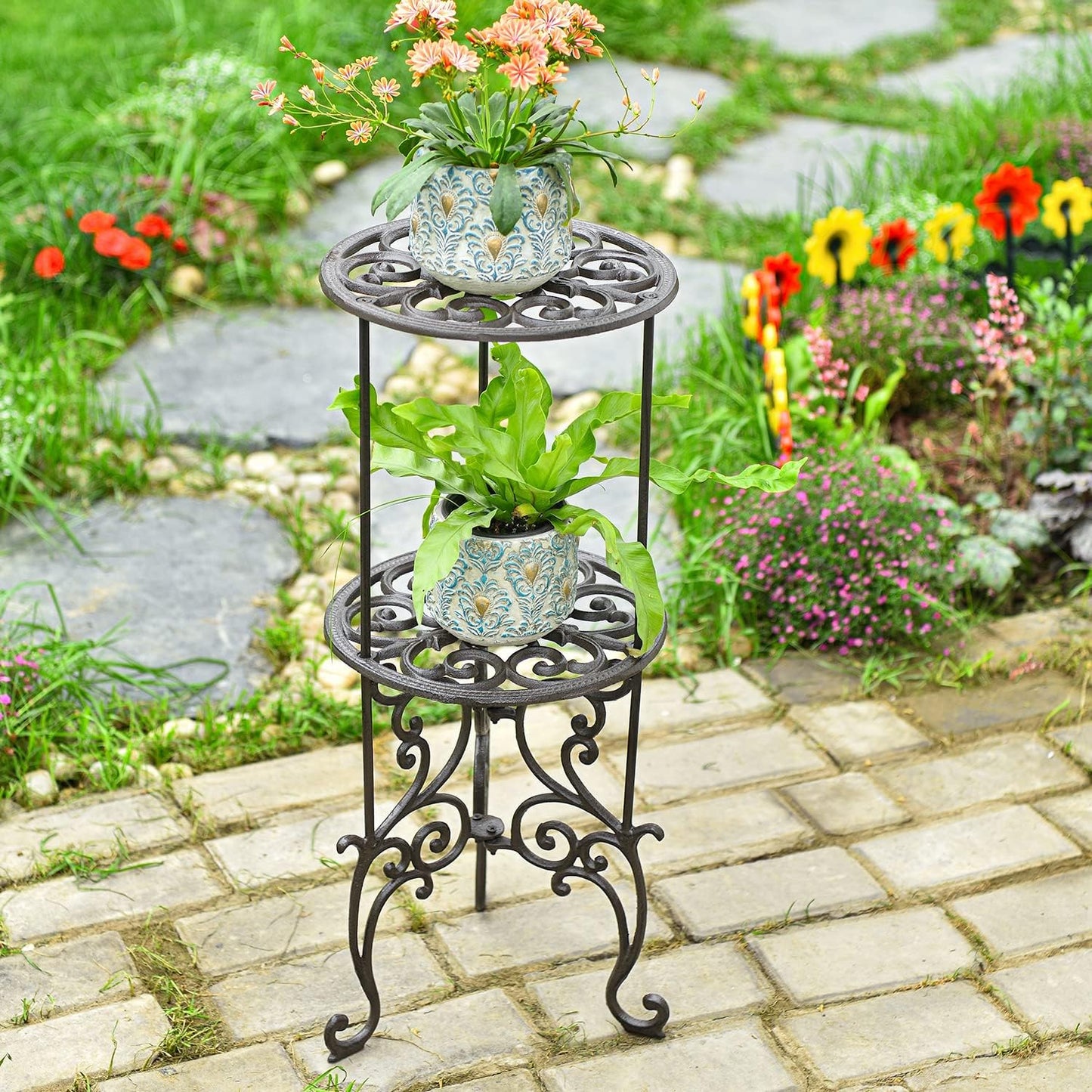 Rustikaler Pflanzenständer 2-Ebenen, 2-tiers Stand(size:28cmd*66cmh)